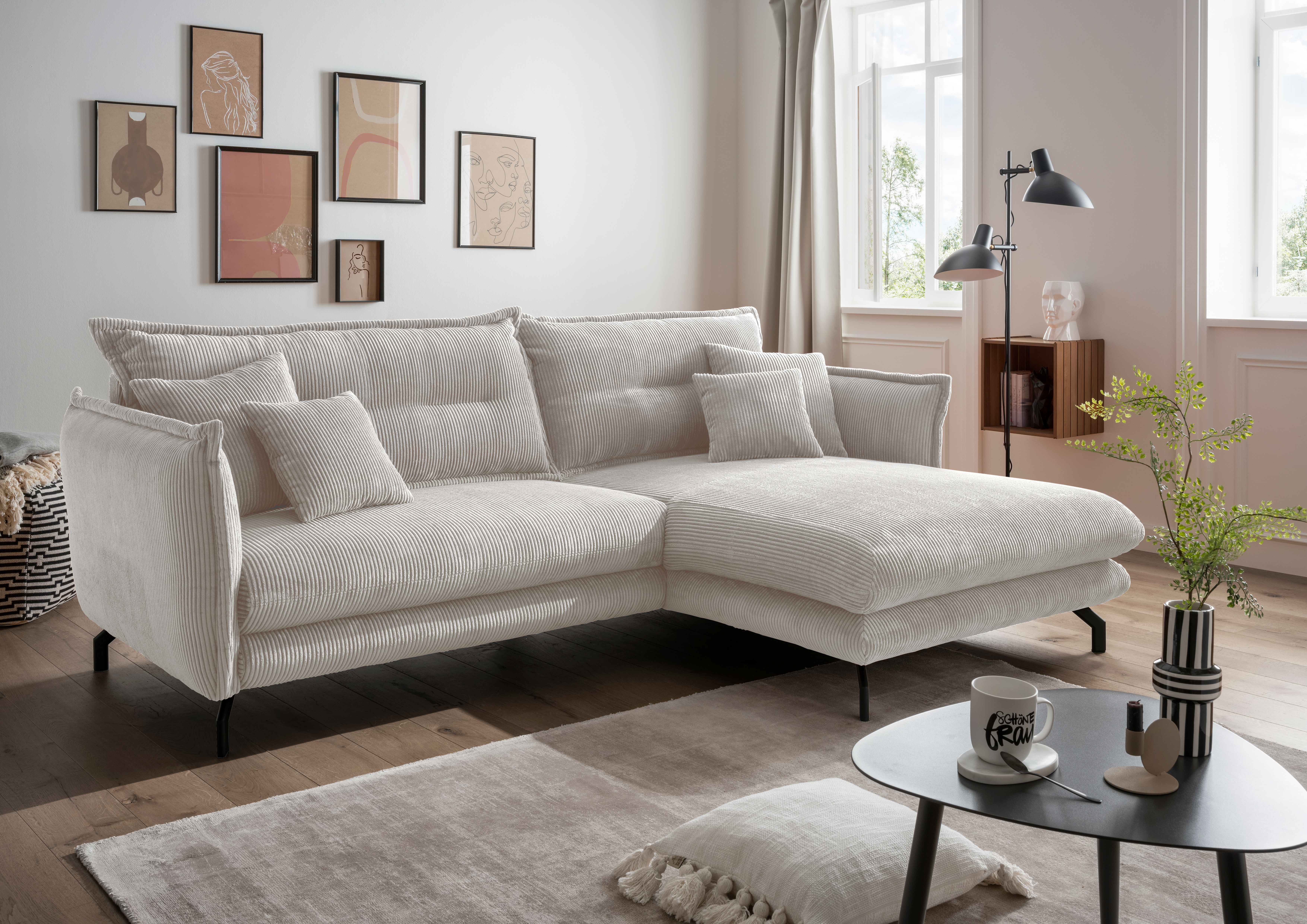Home affaire Ecksofa "Lava modern & bequem, Breite 255cm, tolle Detailverarbeitung" zwei verschiedene Fußfarben wählbar