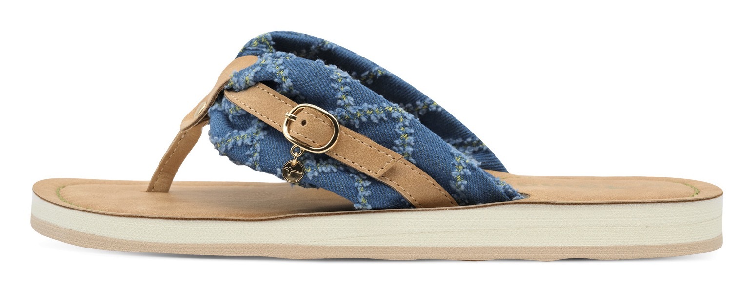 Tamaris Zehentrenner »AVRIL«, Sommerschuh, Flats, Schlappen mit T-Logoanhänger