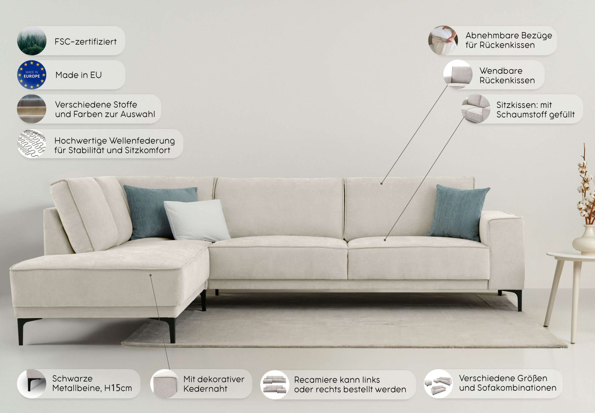 Thumbnail - OTTO home Ecksofa "Polsterecke Oland, Struktur, Flachgewebe, Luxus-Microfaser, Boucle" L-Form, 289 cm, Wellenunterfederu...