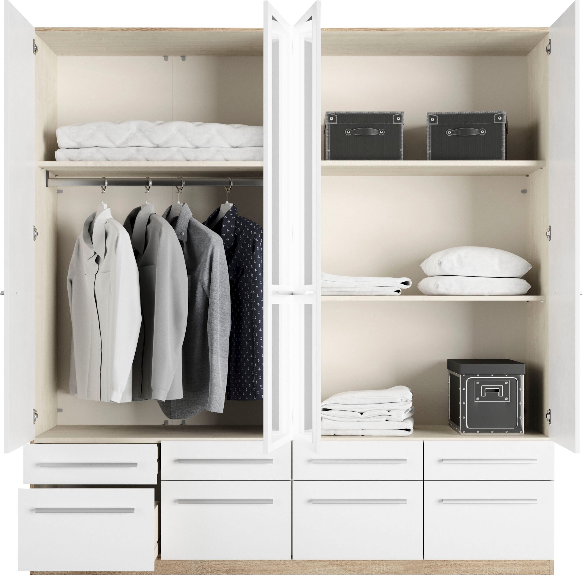 priess Kleiderschrank »Schrank Garderobe Wäscheschrank Barcelona in 5 Breiten«, viel Stauraum, geräumige Schubkästen, mit Spiegel, MADE IN GERMANY