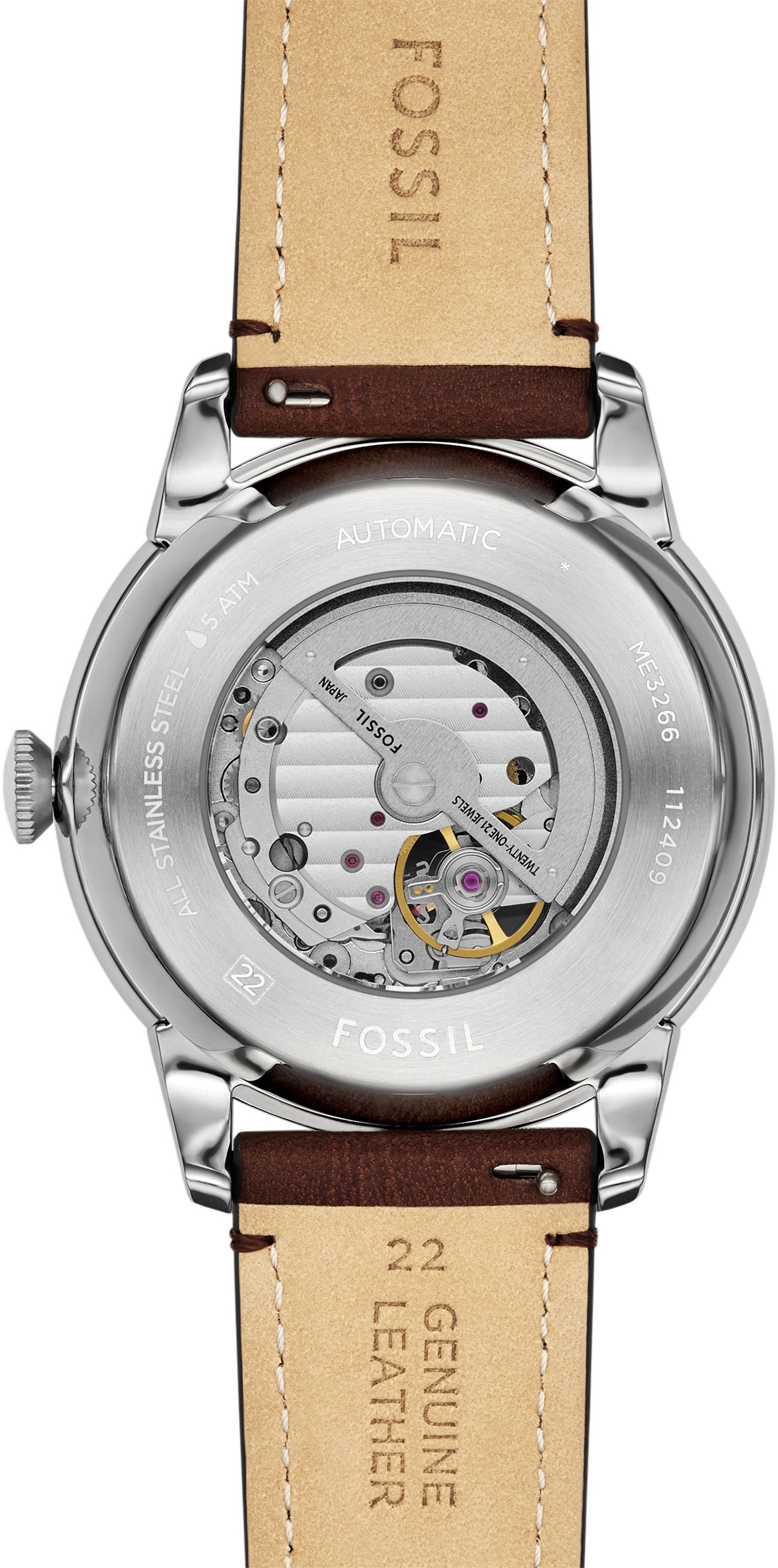 Fossil Automatikuhr »TOWNSMAN«, Armbanduhr, Herrenuhr, Mechanische Uhr, Lederarmband, analog