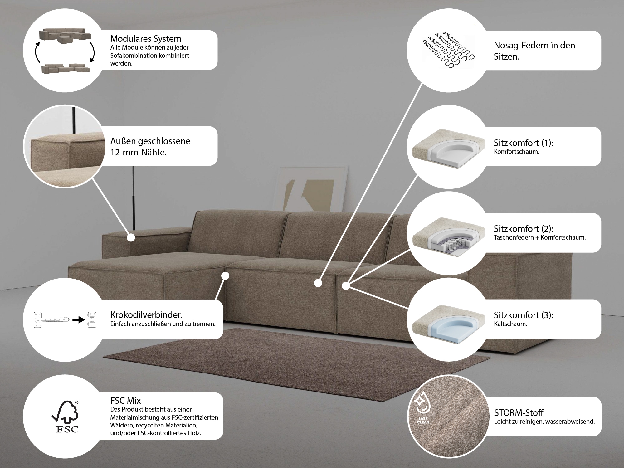 RAUM.ID Sofa-Eckelement »Norvid«, modular, wahlweise mit Kaltschaum, Komfortschaum oder Taschenfederkern