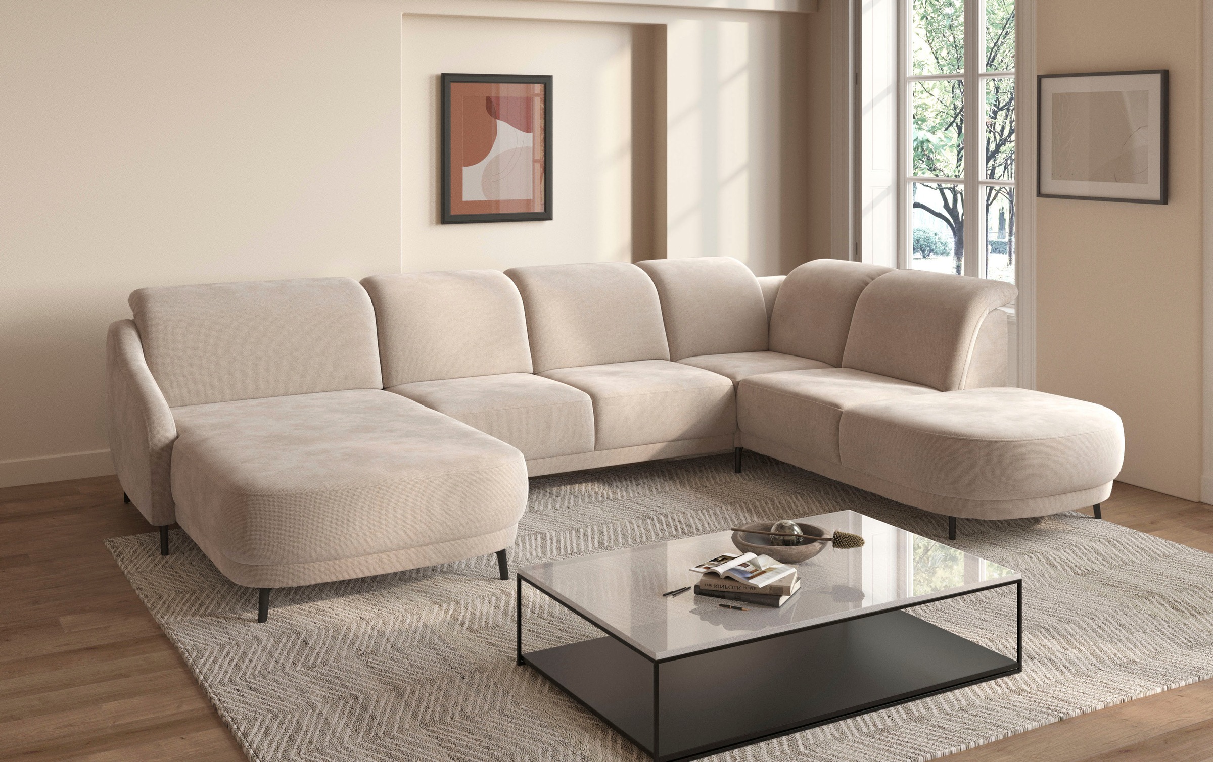 sit&more Wohnlandschaft »Blues U-Form«, inkl. Kopfteilverstellung, wahlweise mit Klapptisch und USB