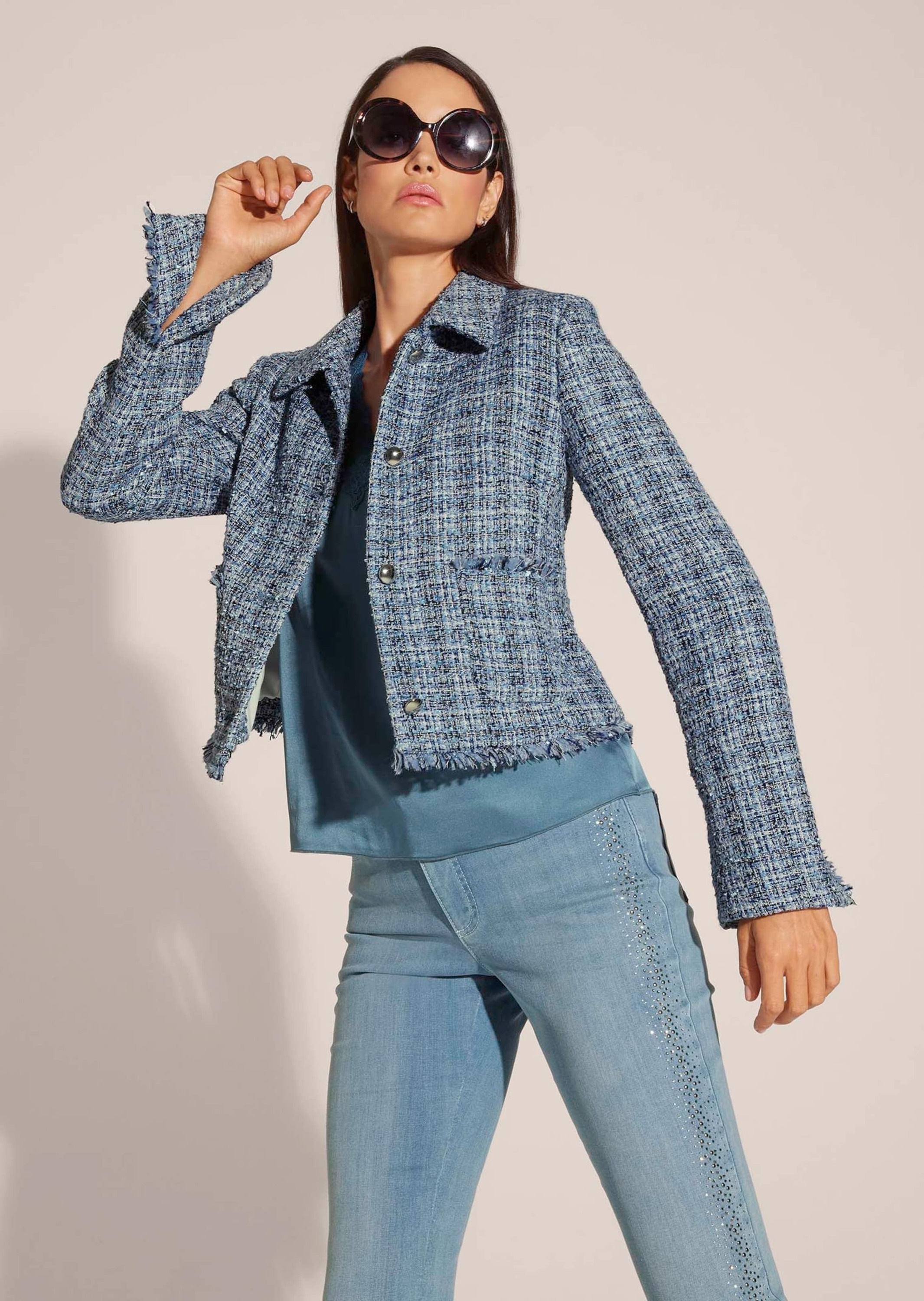 MADELEINE Jerseyblazer »Blazer Kurzer Tweedblazer mit Fransen«