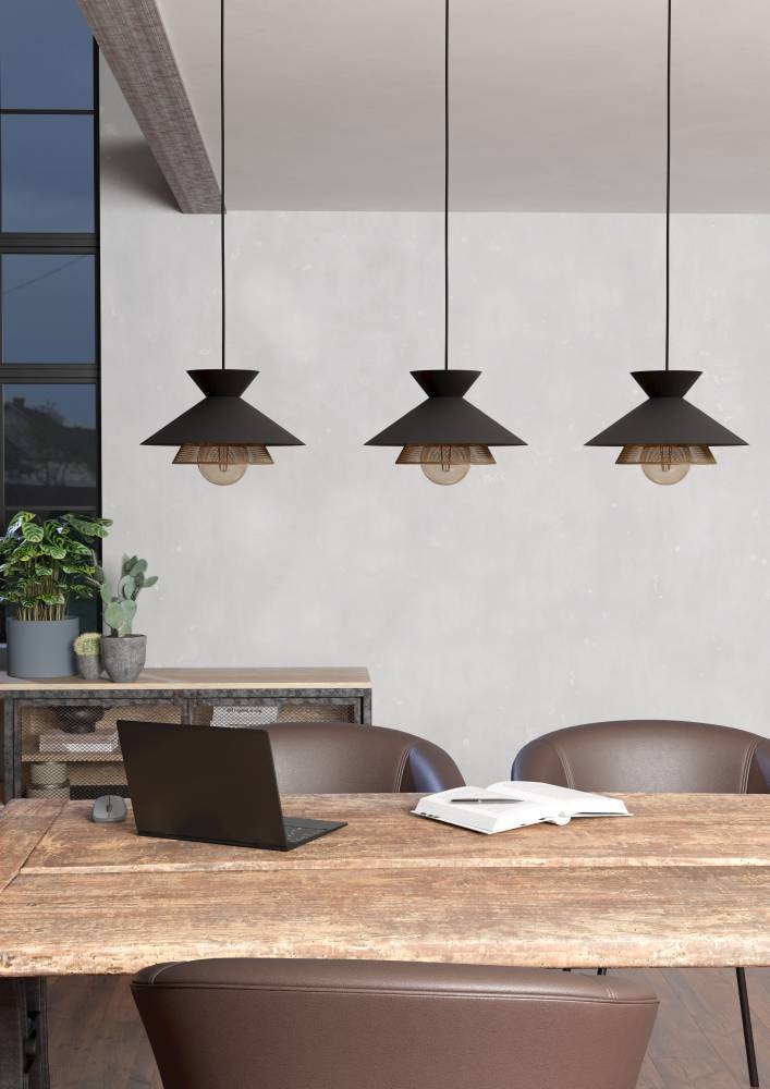 EGLO Hängeleuchte »GRIZEDALE«, 3 flammig, Leuchtmittel E27 | ohne Leuchtmittel, Pendelleuchte, Esszimmerlampe, Japandi-Design aus Metall in Schwarz