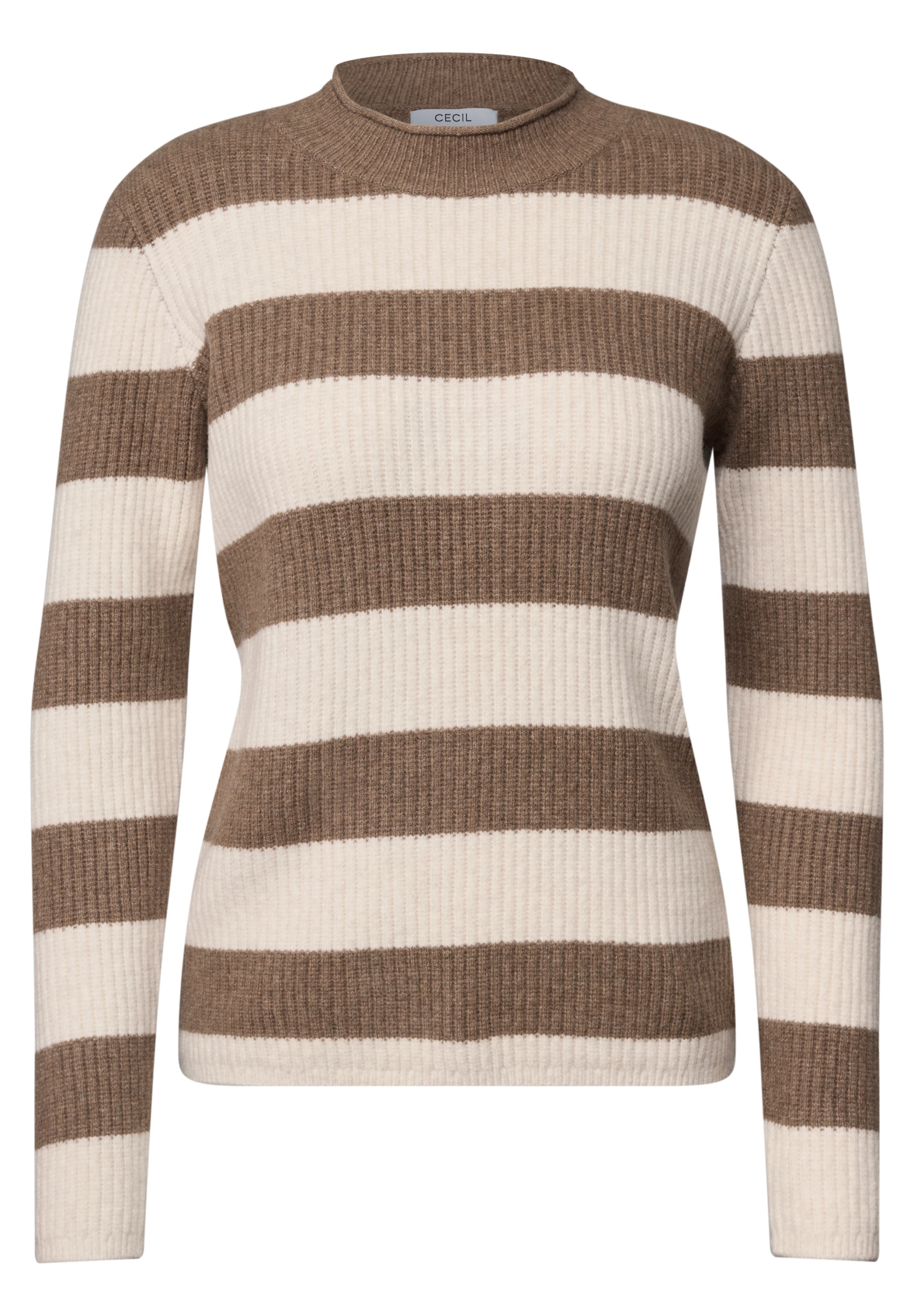 Cecil Stehkragenpullover mit Streifenmuster