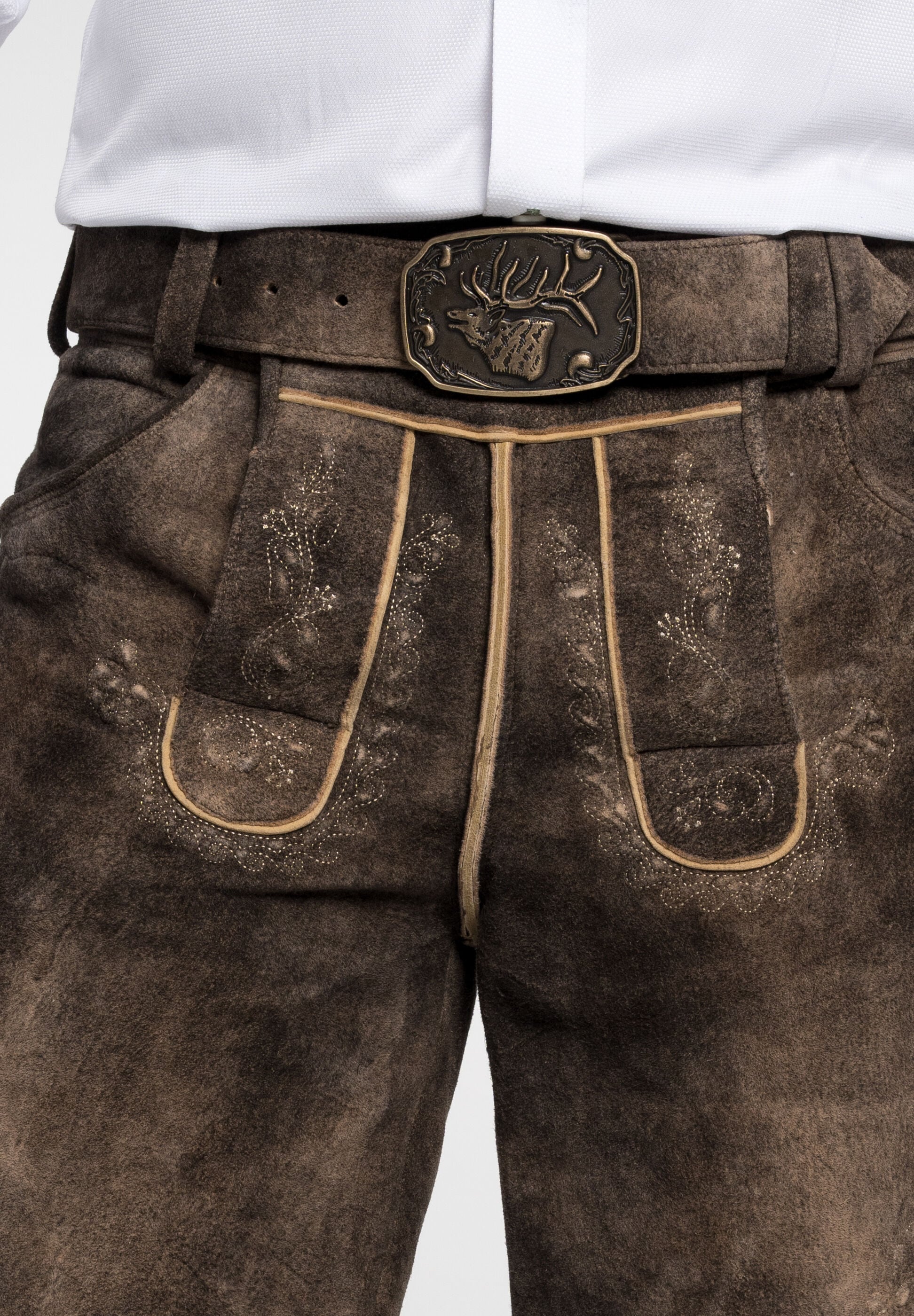 Spieth & Wensky Lederhose »Freud«  Lederhose mit Gürtelschließe, Hirschkopfmotiv