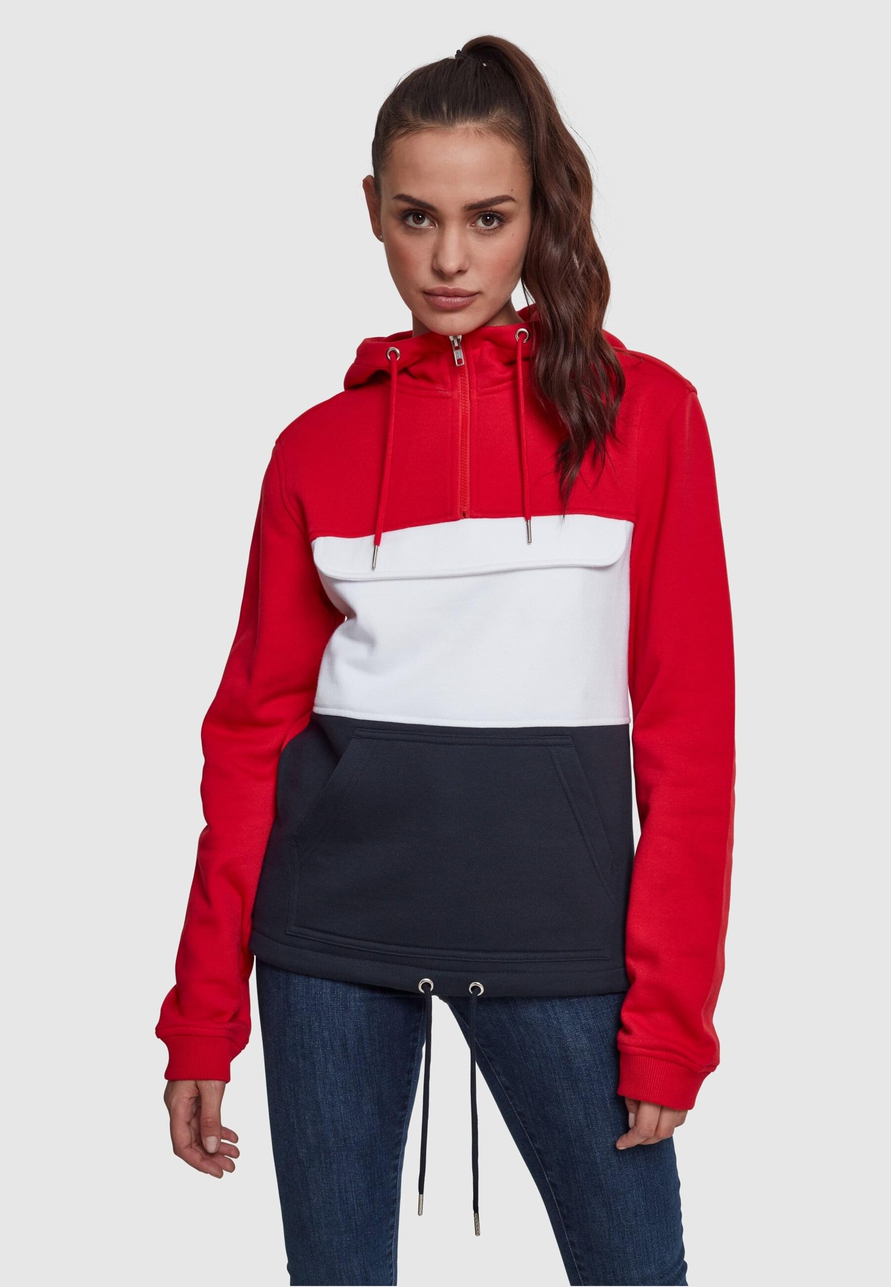 URBAN CLASSICS Rundhalspullover »Urban Classics Damen Ladies Color Block Sweat Pull Over Hoody«, (1 tlg.)