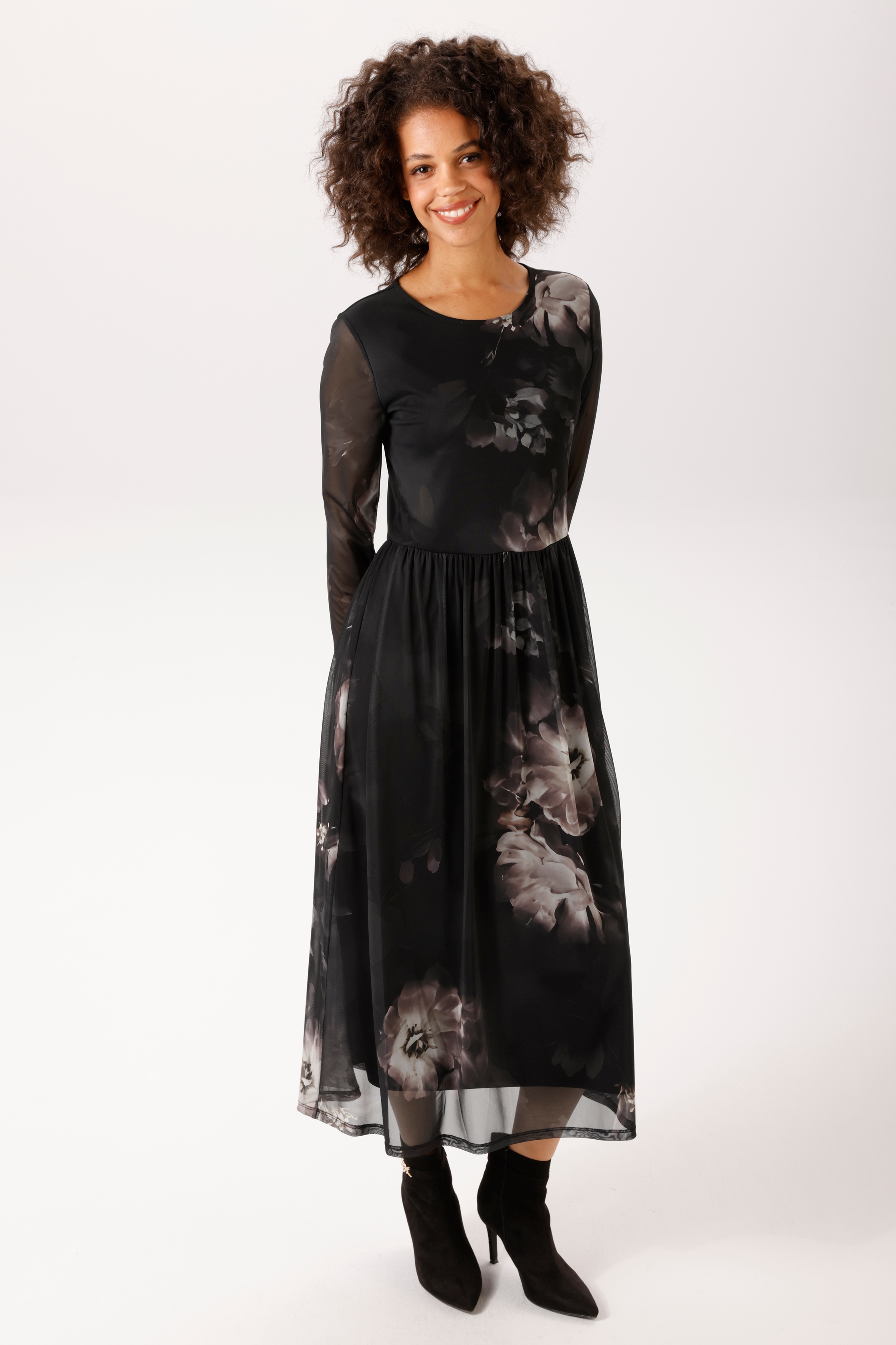 Aniston CASUAL Midikleid mit großflächigen Batik-Blüten bedruckt - NEUE KOLLEKTION