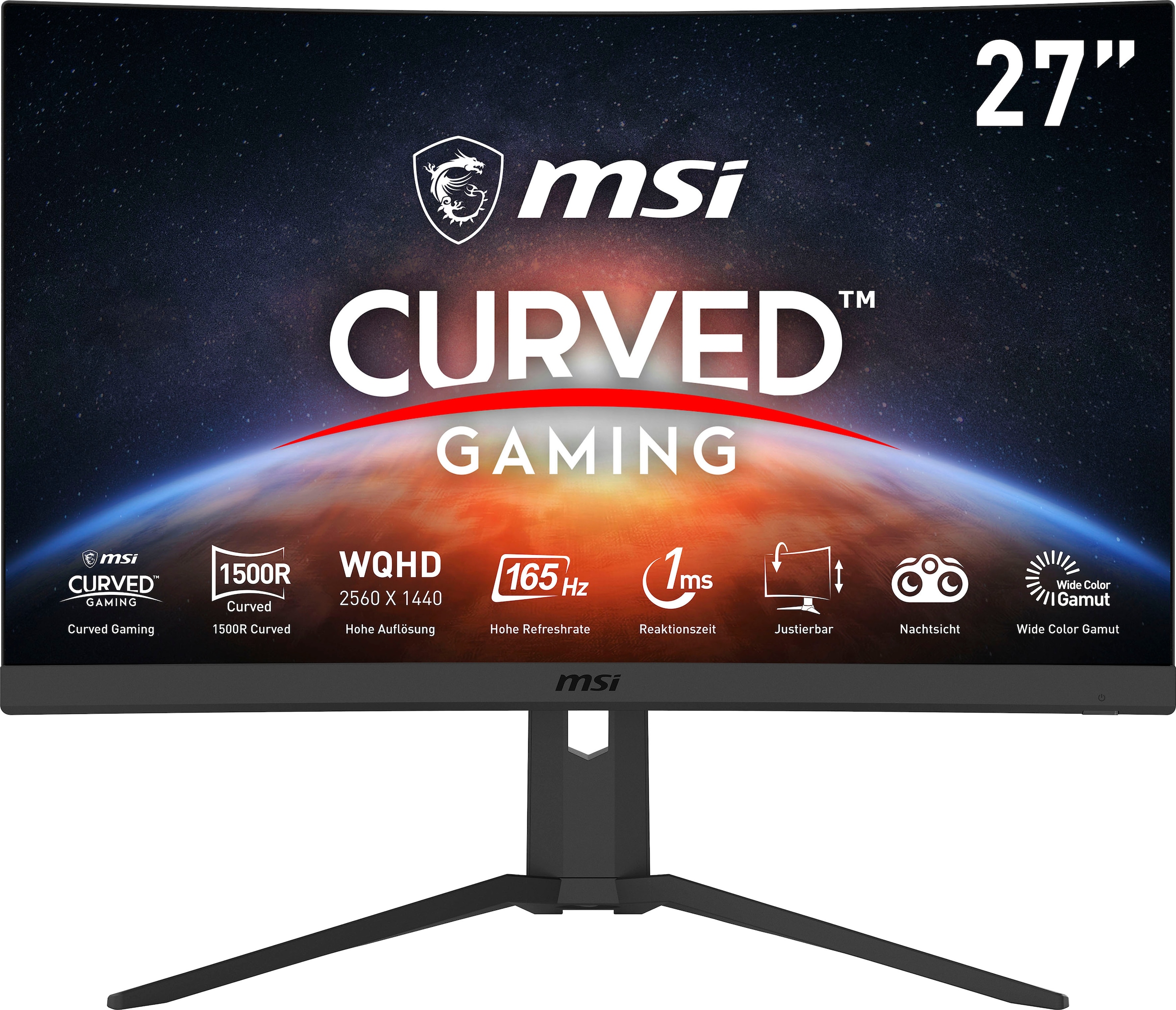 MSI Curved-Gaming-LED-Monitor »Optix G27CQ4P«, 69 cm/27 Zoll, 2560 x 1440 px, WQHD, 1 ms Reaktionszeit, 165 Hz, höhenverstellbar, 3 Jahre Herstellergarantie