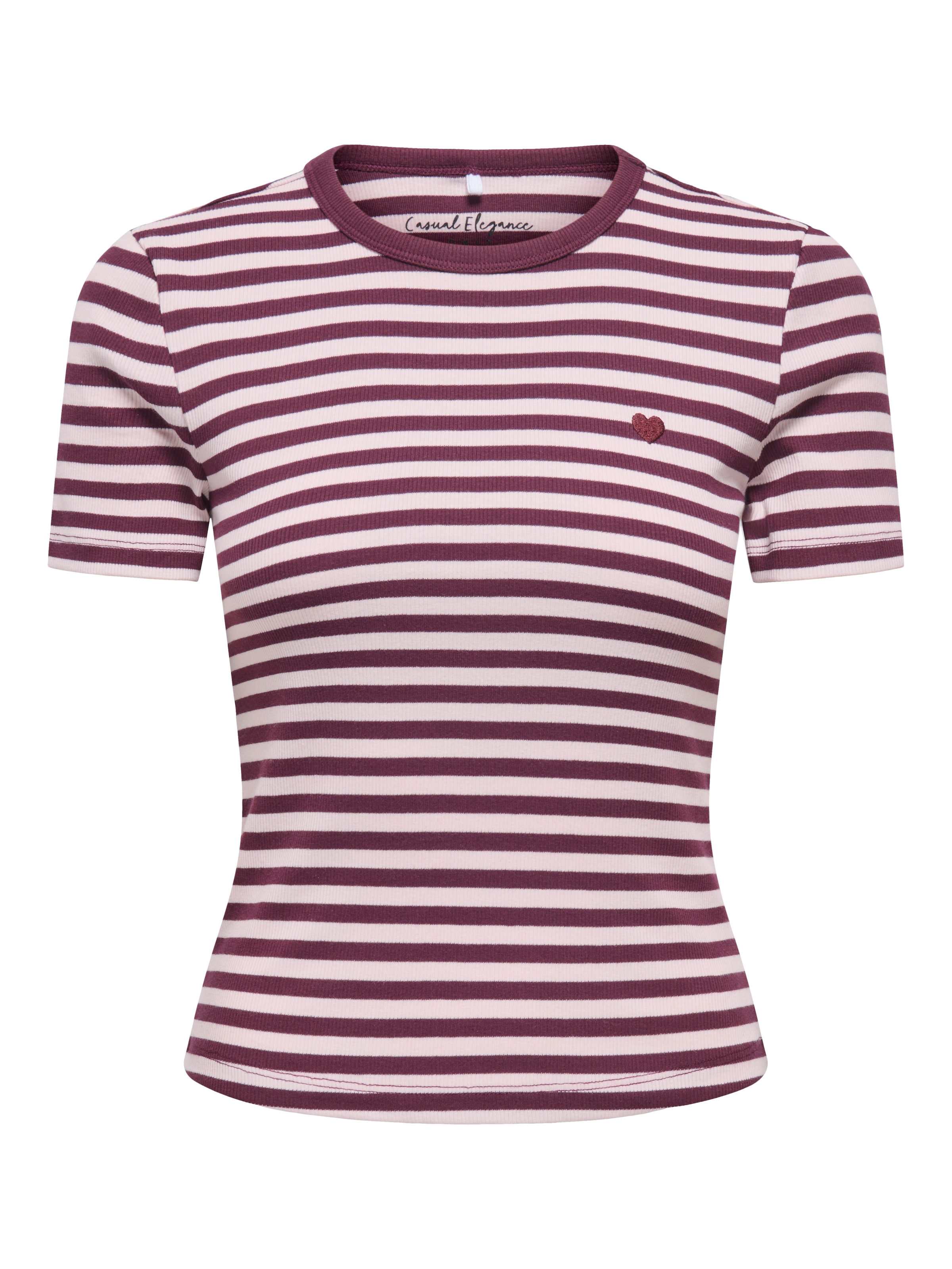 ONLY Kurzarmshirt »ONLVAL S/S O-NECK STRIPE TOP JRS« Baumwollmischung, regular fit, kleine Herz Stickerei