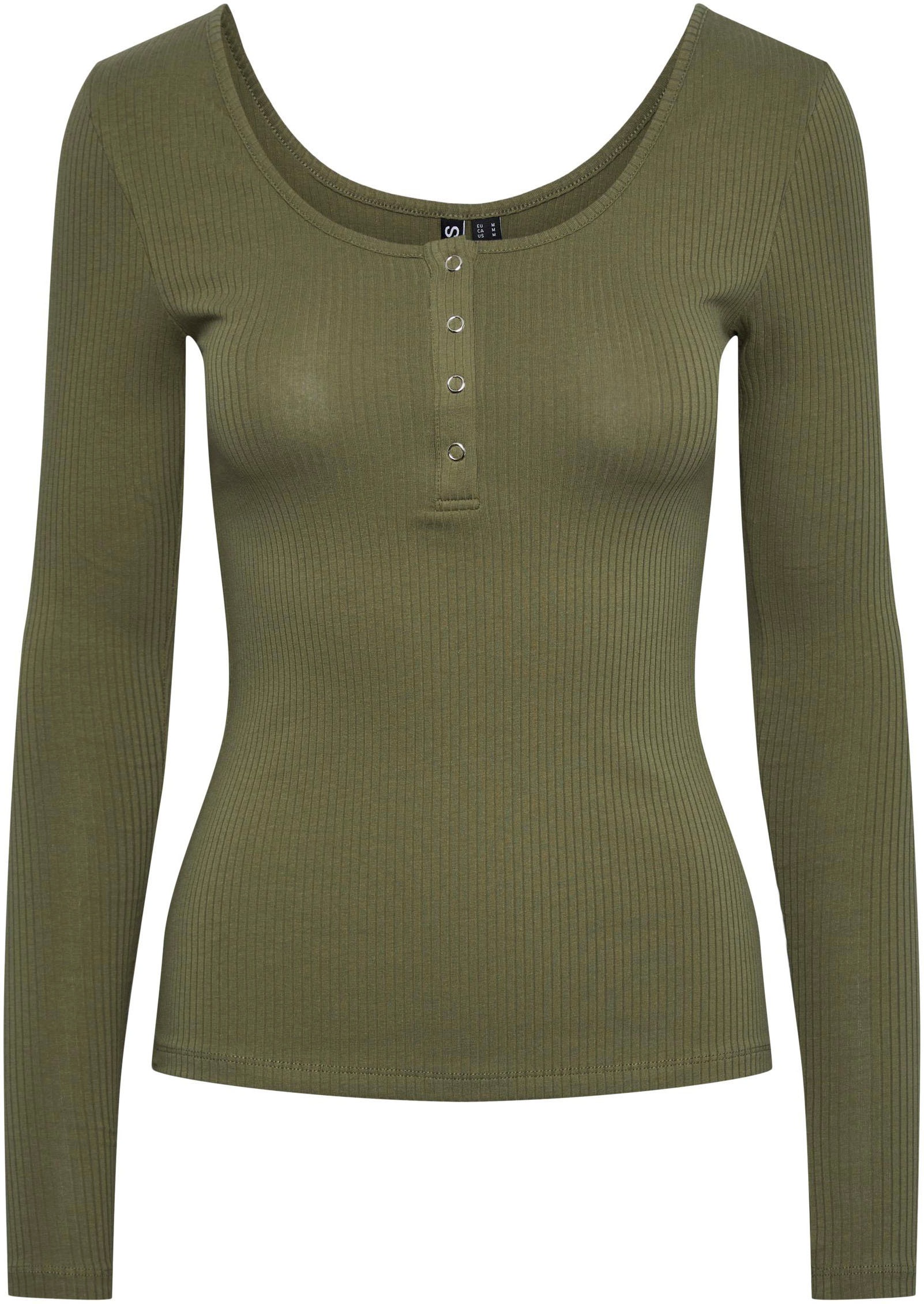 pieces Langarmshirt »PCKITTE LS TOP NOOS BC« Baumwollmischung, slim fit