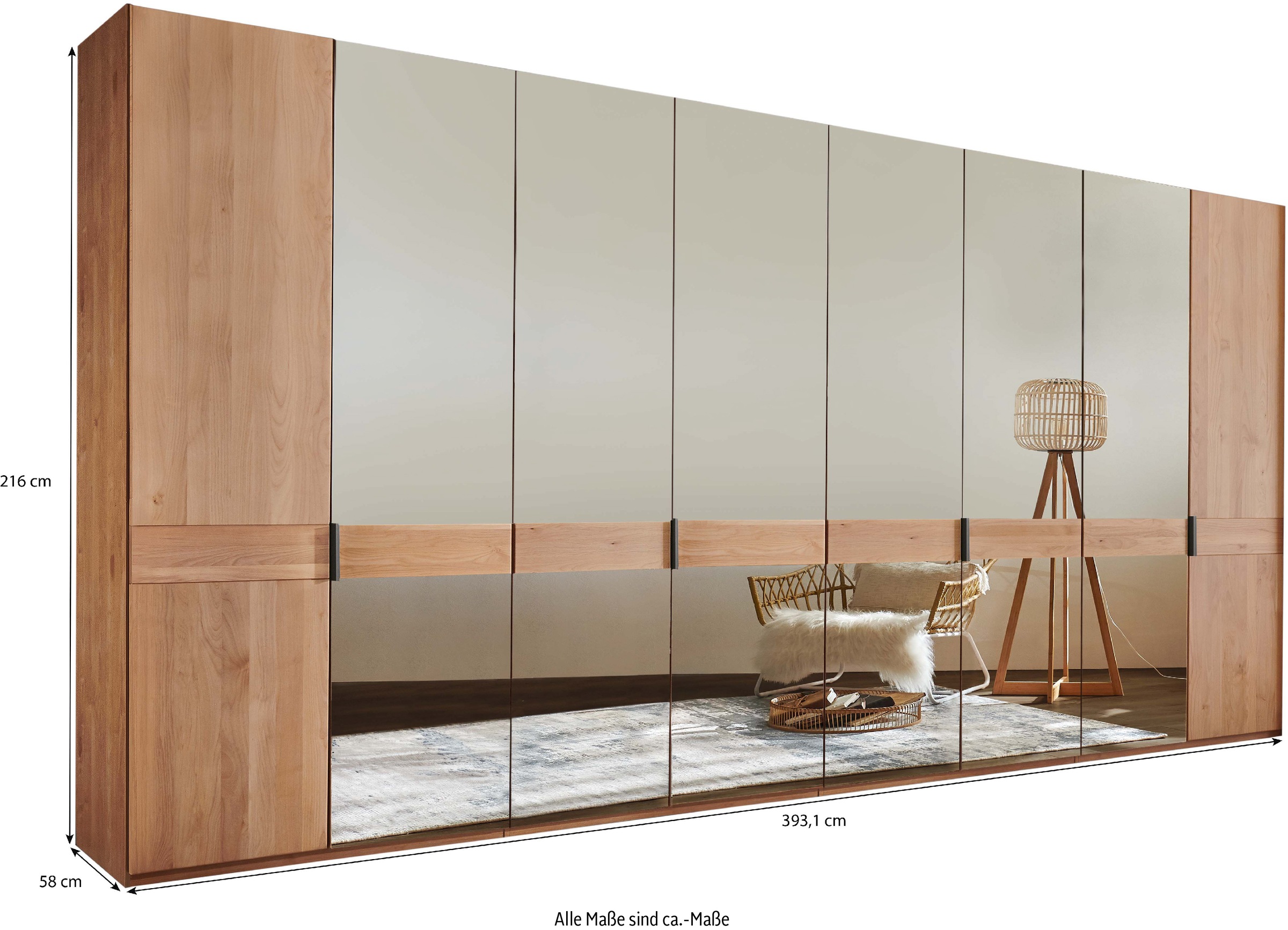 WIEMANN Drehtürenschrank »Cardiff, Massivholztüren in Kombination mit Glas- oder Spiegeltüren«, (4 Breiten, 2 Höhen 216/236cm auswählbar), hochwertiges Design in langlebiger Qualität, viel Stauraum