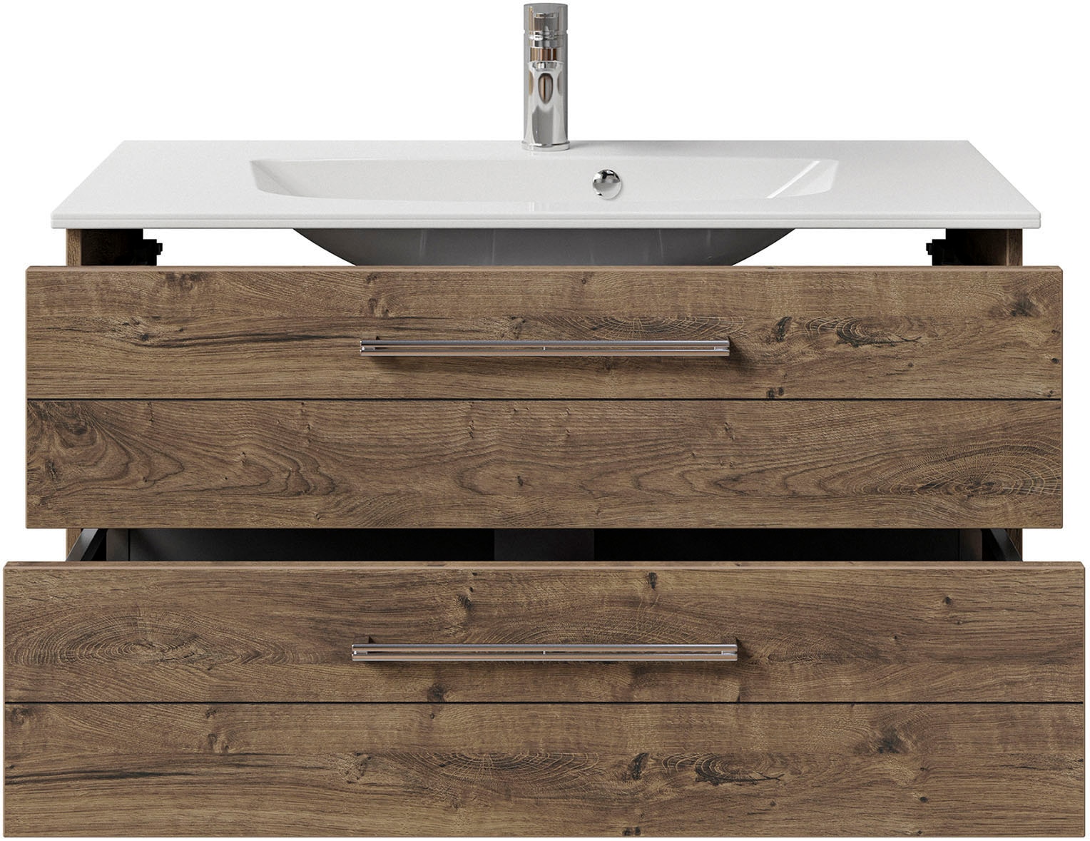 Saphir Badmöbel-Set »Serie 6025 2-teilig Mineralmarmor-Waschtisch mit LED-Spiegelschrank« 2 Stk. tlg.