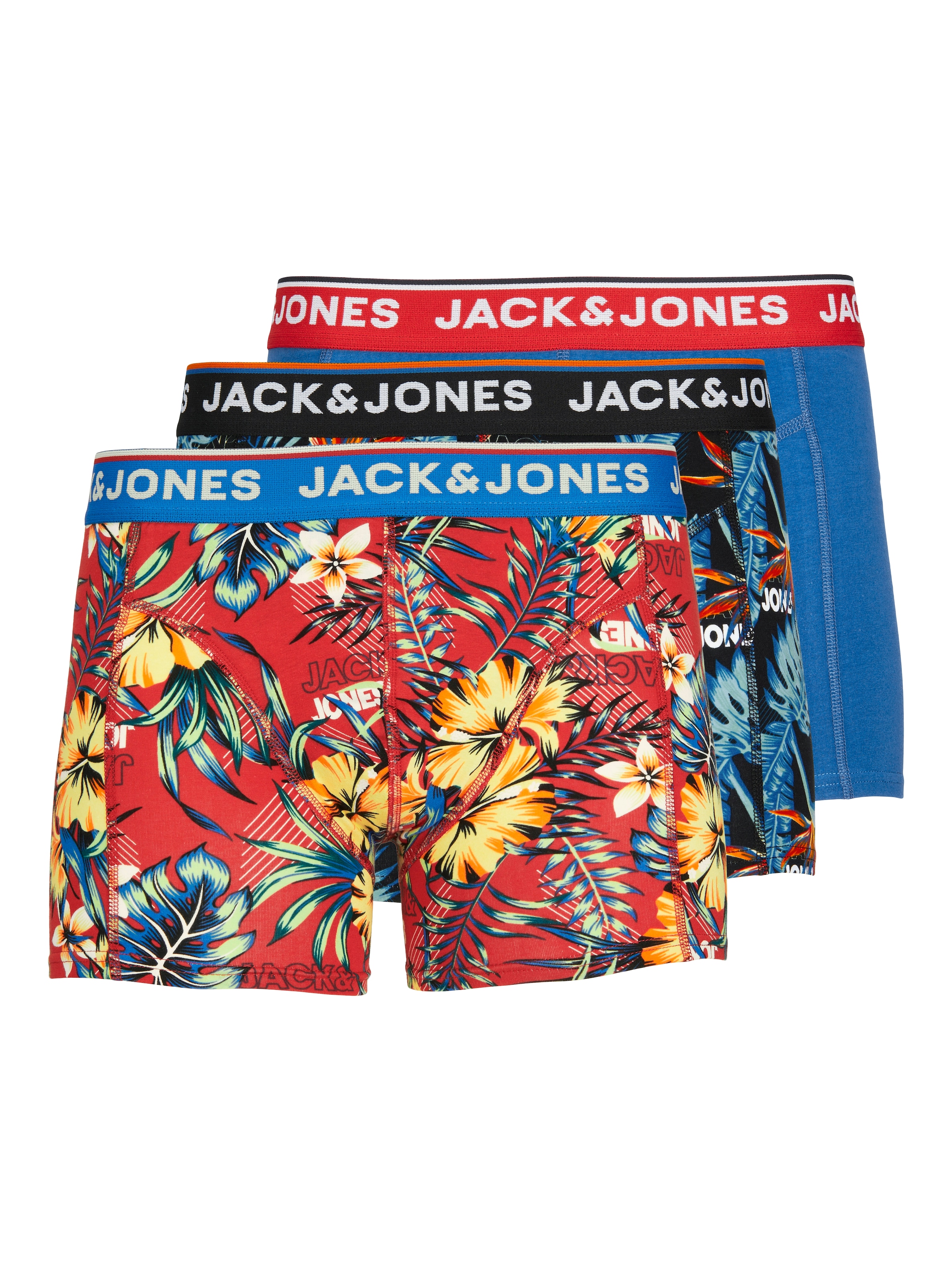 Jack & Jones Boxershorts »JACAZORES im 3er-Pack mit elastischem Bund und bequemem Stoff« Packung, 3 Stk. bedruckt, casual Stil, regular fit, Rundhals, Single Jersey
