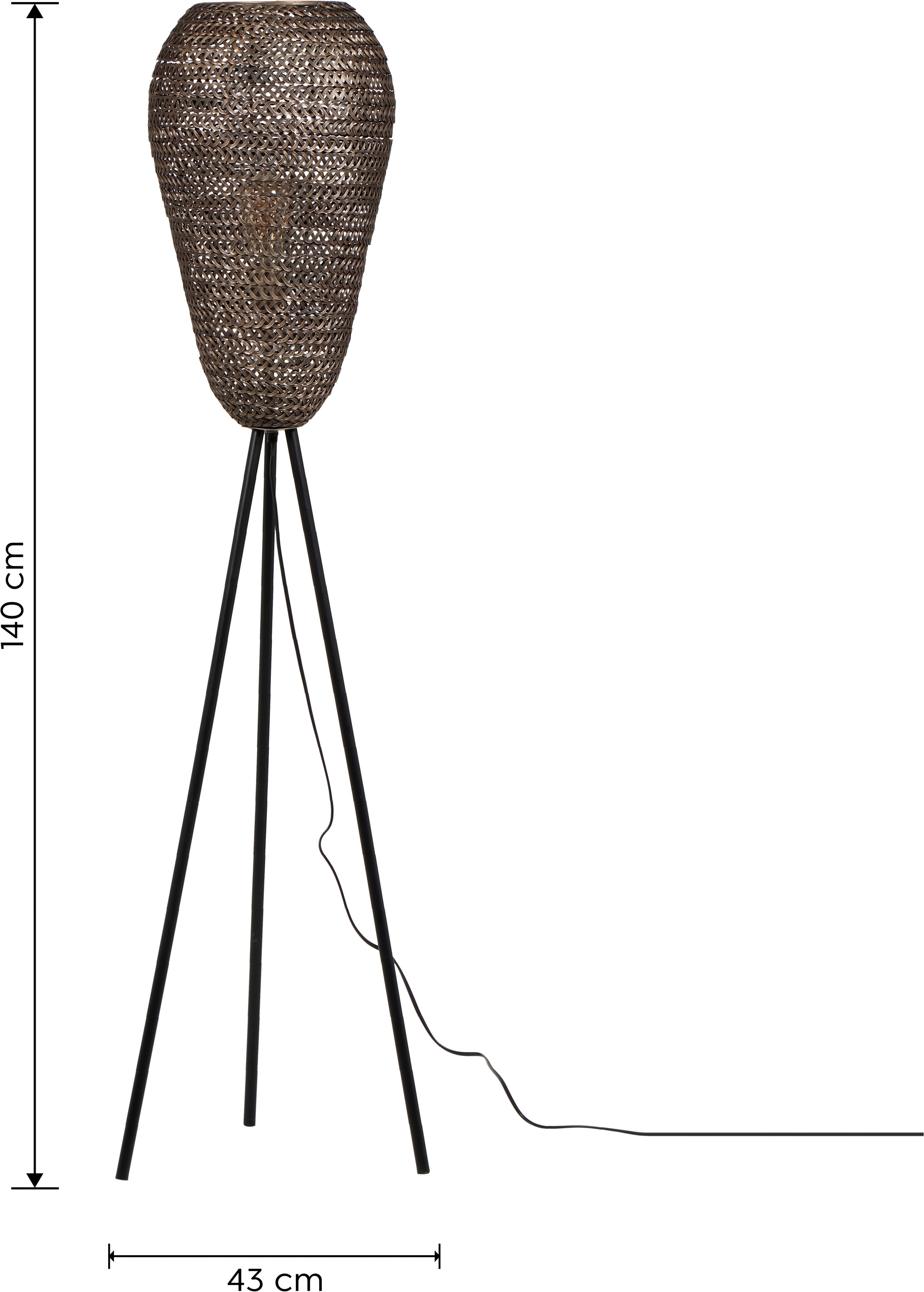TRIO Leuchten Stehlampe »ZIVA, Vintage Stehleuchte Wohnzimmer Ø 43cm Höhe 140cm« E27 1 Stk. warmweiß - kaltweiß Lampenschirm aus Draht-Geflecht, exkl 1x E27 max 10W
