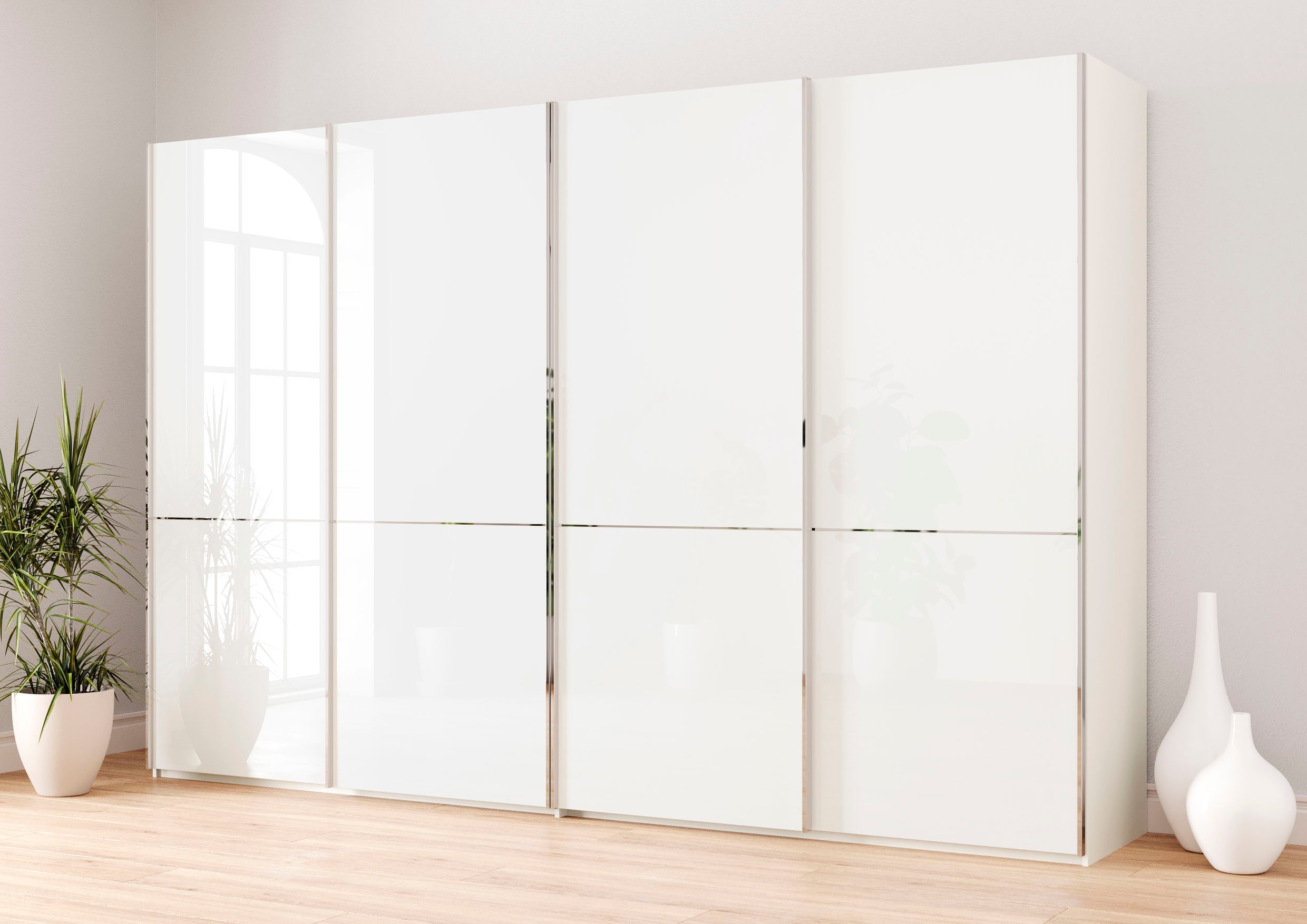 Musterring Schwebetürenschrank "Imola W" inkl. Einlegeböden und Kleiderstangen, mit Glastüren und Aufleistungen
