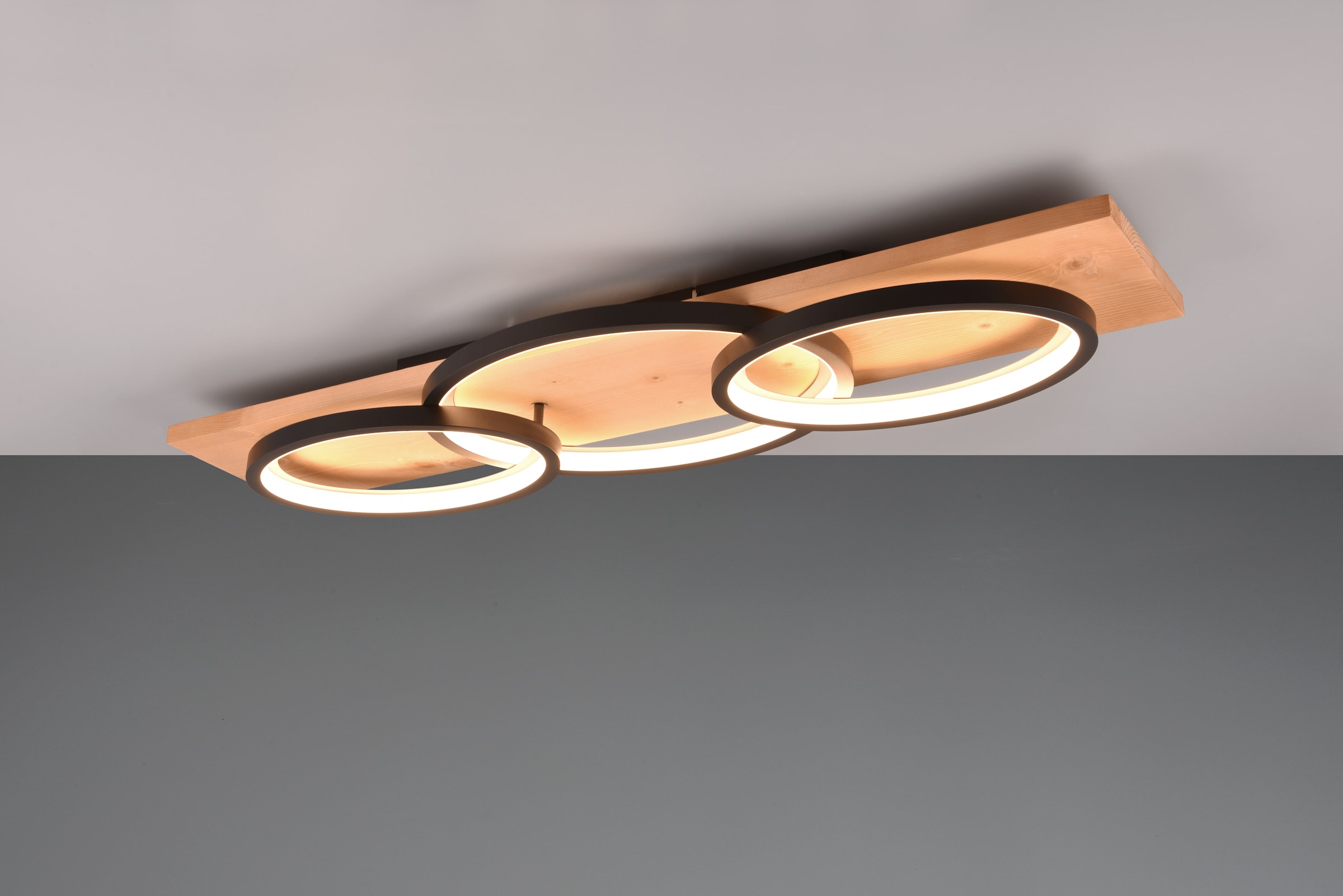 TRIO Leuchten LED Deckenleuchte »BARCA, dimmbare Deckenlampe aus Holz & Metall mit indirektem Licht«, 1 flammig, Leuchtmittel LED-Board | LED fest integriert, LED warmweiß & 4700 Lumen, für Wand- und Deckenmontage, 3 Dimmstufen