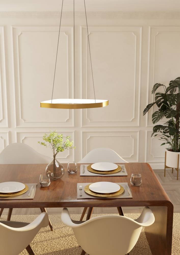 "EGLO Hängeleuchte ""VALLEROSA Pendellampe, Alu, Stahl und Kunststoff, Esstischlampe, Lampe"", gold (messing, gebürstet weiß), 1, Ø 58cm H: 110cm, 1