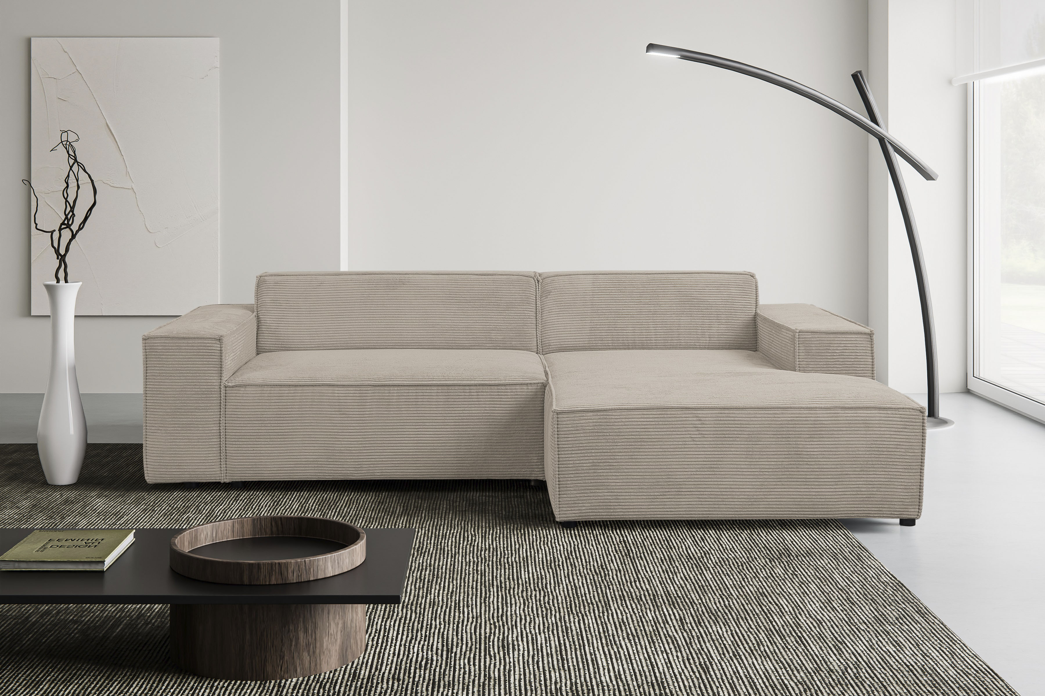 WERK2 Ecksofa "Trento 268 x 163 cm modern und bequem" Cord, L-Form, extra weiche und tiefe Sitzfläche