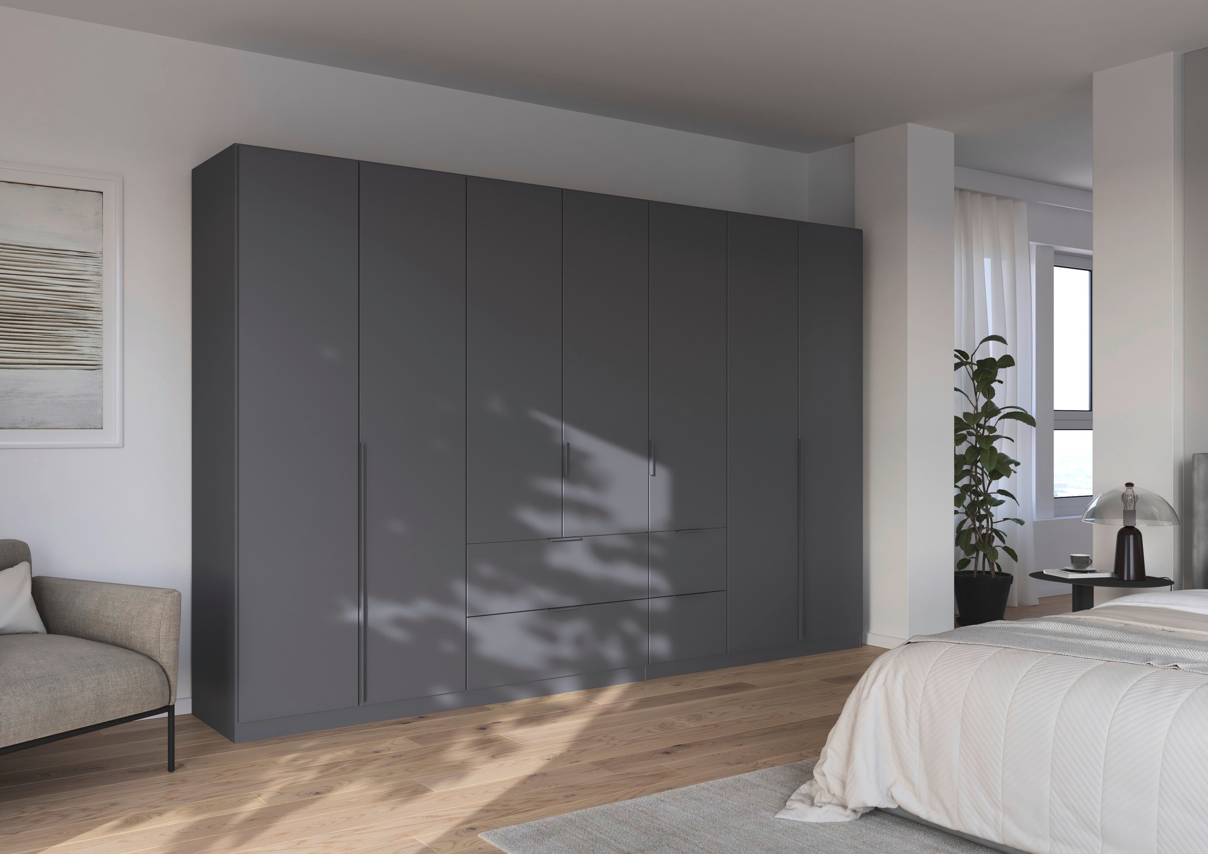 rauch Drehtürenschrank »Kleiderschrank Schrank Garderobe AGORDO mit Dekor- oder Hochglanzfront«, (in zwei Griff-Farben, Breiten 91-360 cm), mit Außenschubkästen, in 7 Breiten und 2 Höhen MADE IN GERMANY