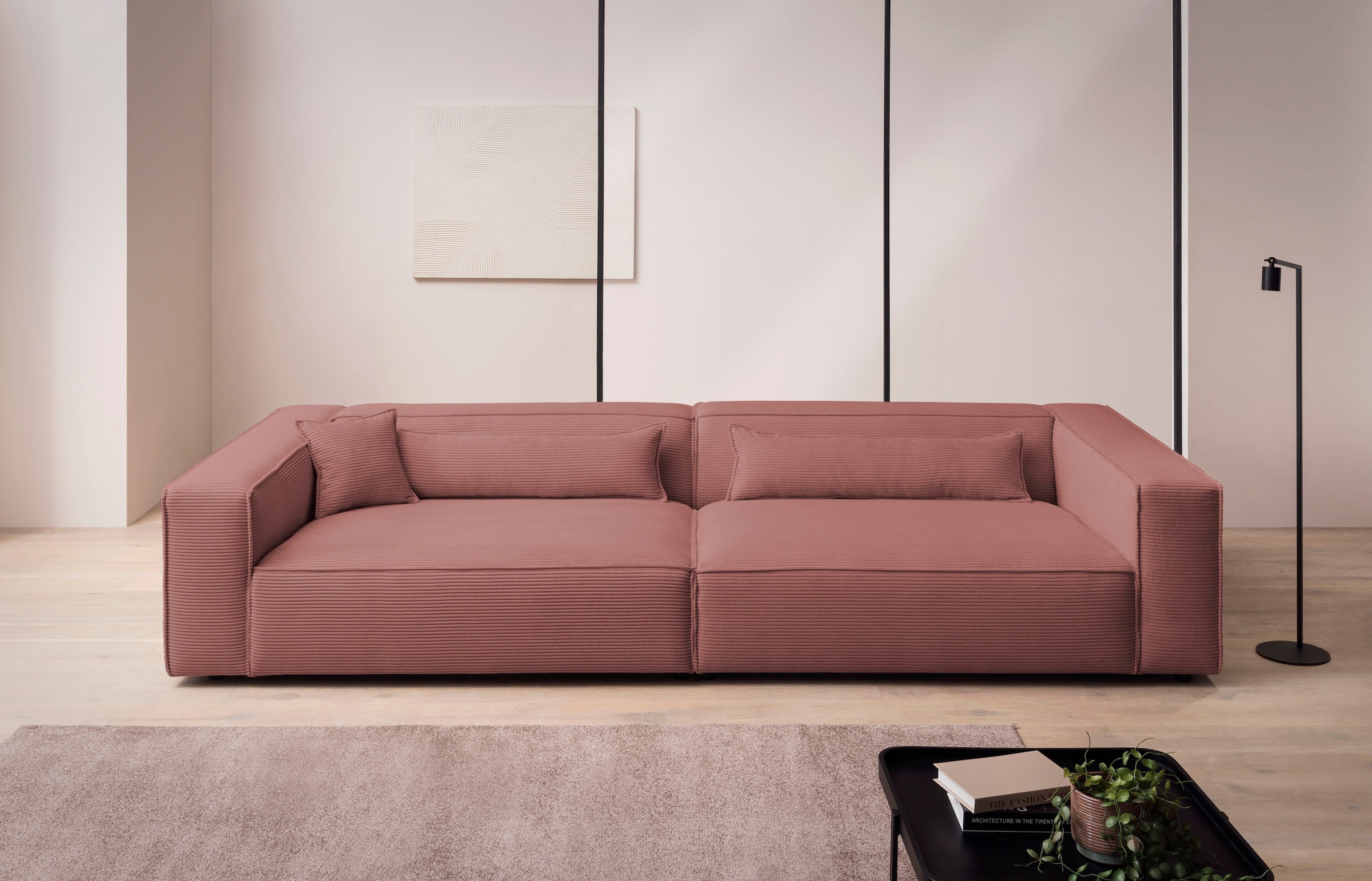 LeGer Home by Lena Gercke 3-Sitzer »PIARA, XXL Sofa mit Kedernaht, Big-Sofa in Cord oder Leinenoptik«, schwarze Füße, bequemer Sitzkomfort, extra tiefe Sitzfläche