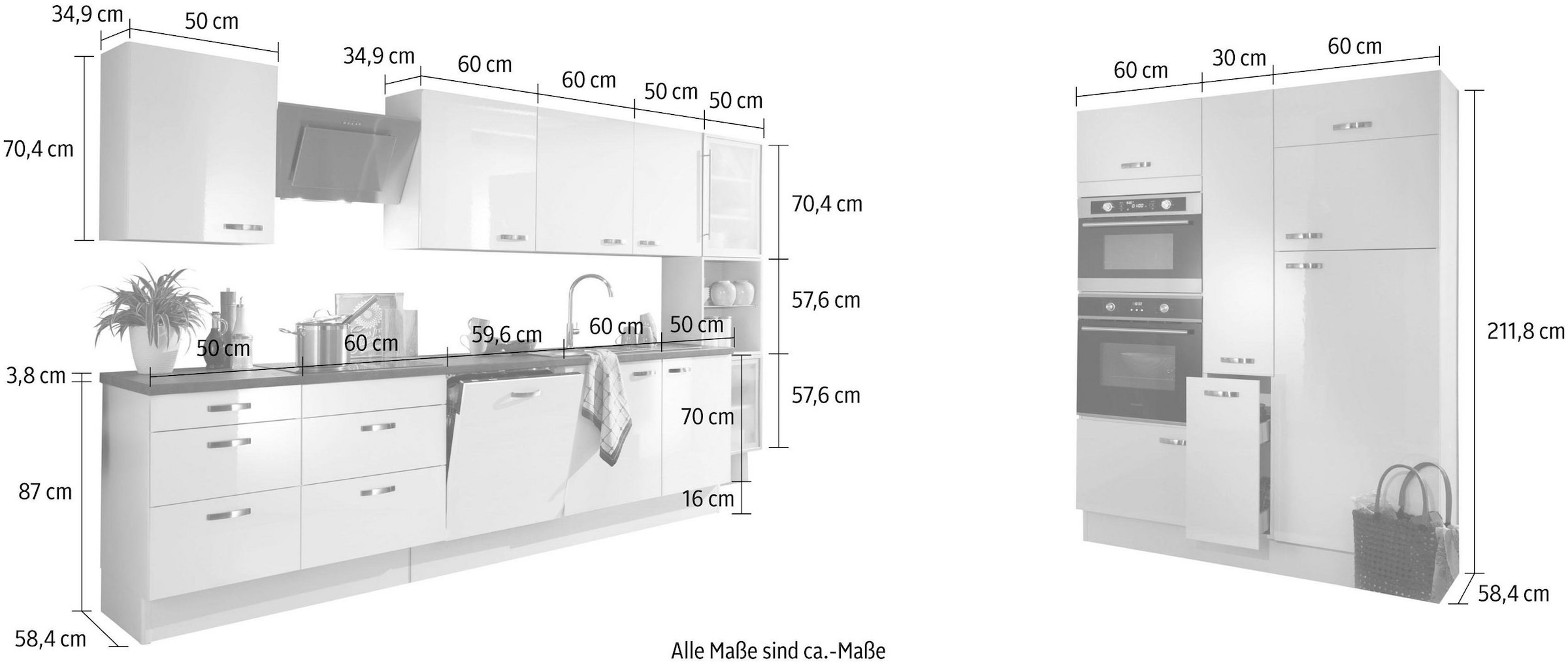 OPTIFIT Küchenzeile »Cara«, mit Vollauszügen und BAUR | cm 480 Soft-Close-Funktion, Breite bestellen