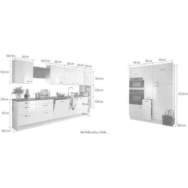 OPTIFIT Küchenzeile »Cara«, mit Vollauszügen und Soft-Close-Funktion, Breite  480 cm bestellen | BAUR