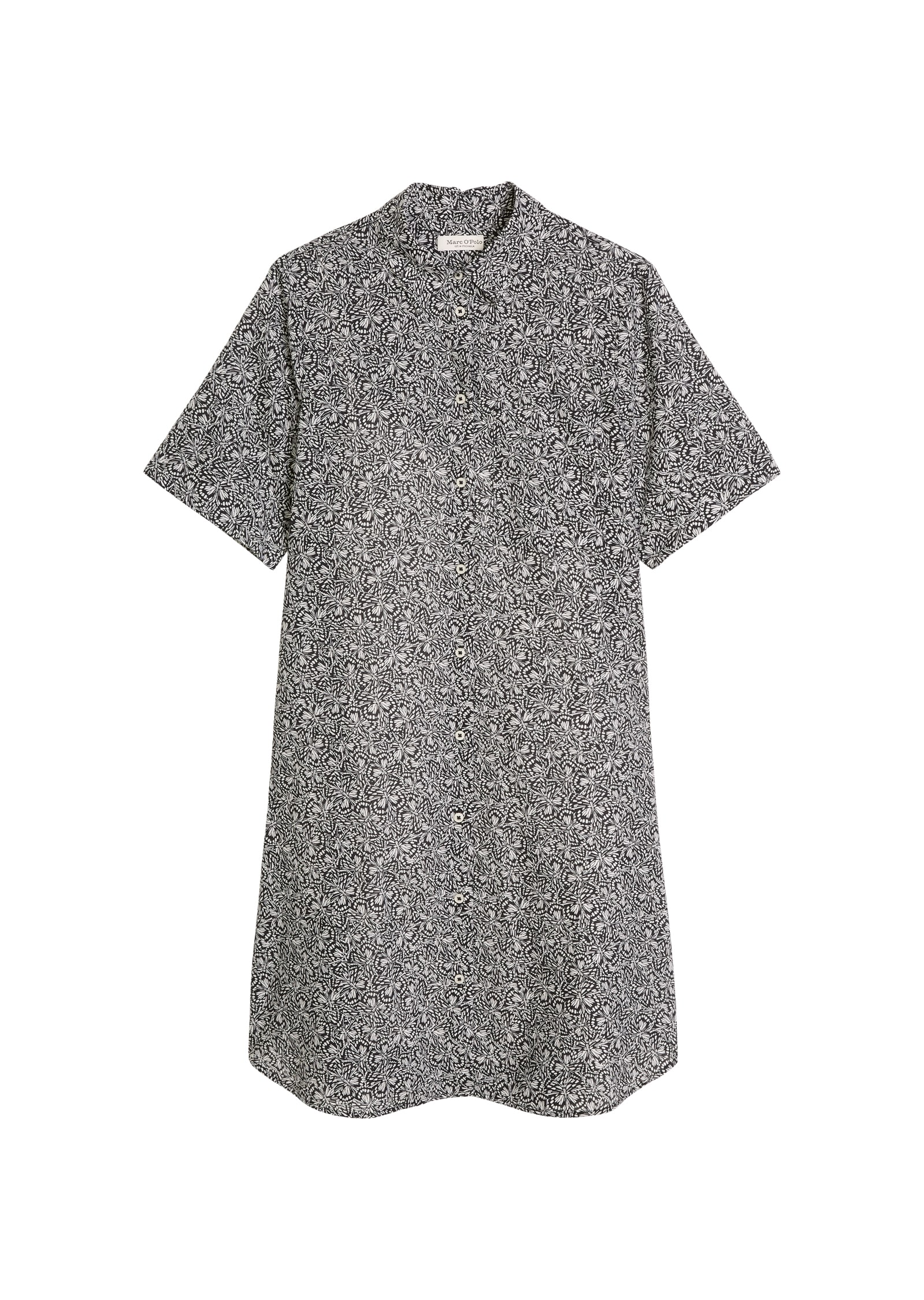 Marc O'Polo Hemdblusenkleid Seitennahttaschen loose aus bedrucktem Baumwoll-Voile