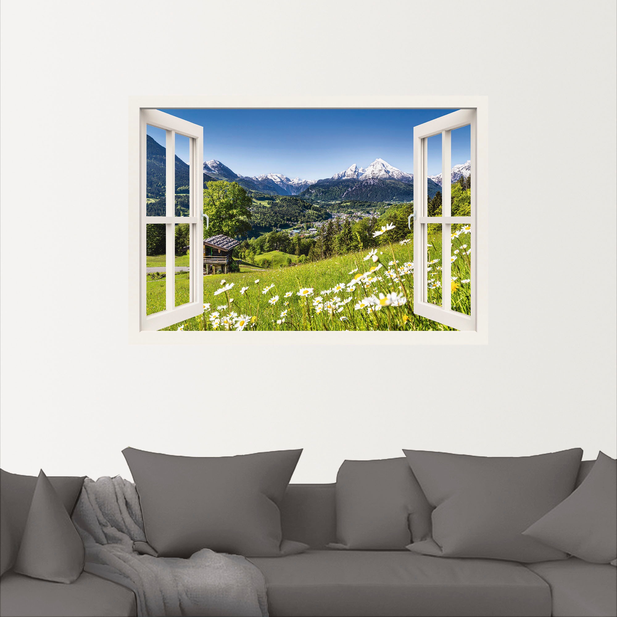 Artland Wandbild »Fensterblick Bayerischen Alpen«, Berge, (1 St.), als Alubild, Leinwandbild, Wandaufkleber oder Poster in versch. Größen