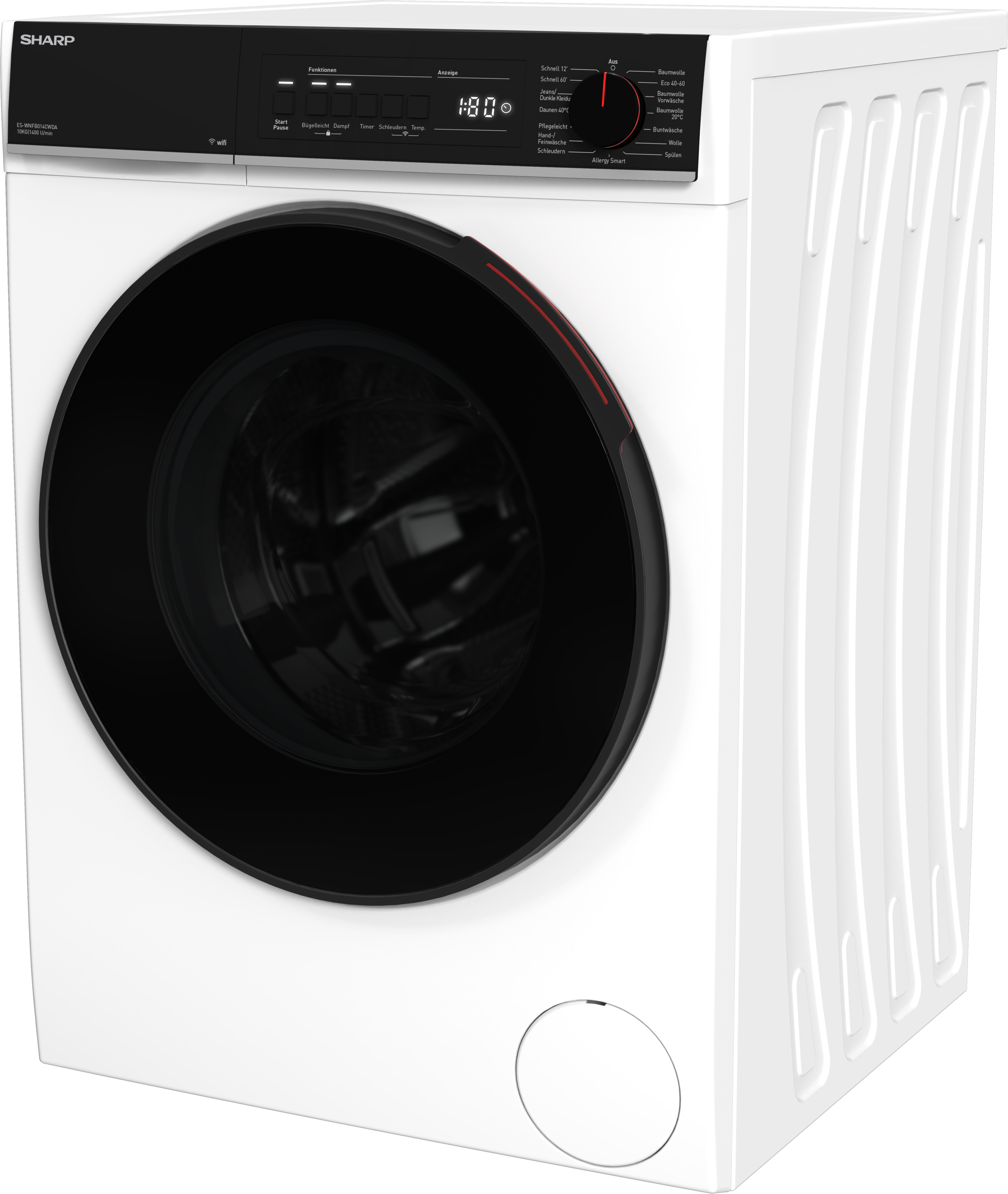 Sharp Waschmaschine Mid Class »ES-WNFB014CWDA-DE«, 10 kg, 1400 U/min, 10kg / +WIFI / A-20% / black Doorring+knob/Steam/White