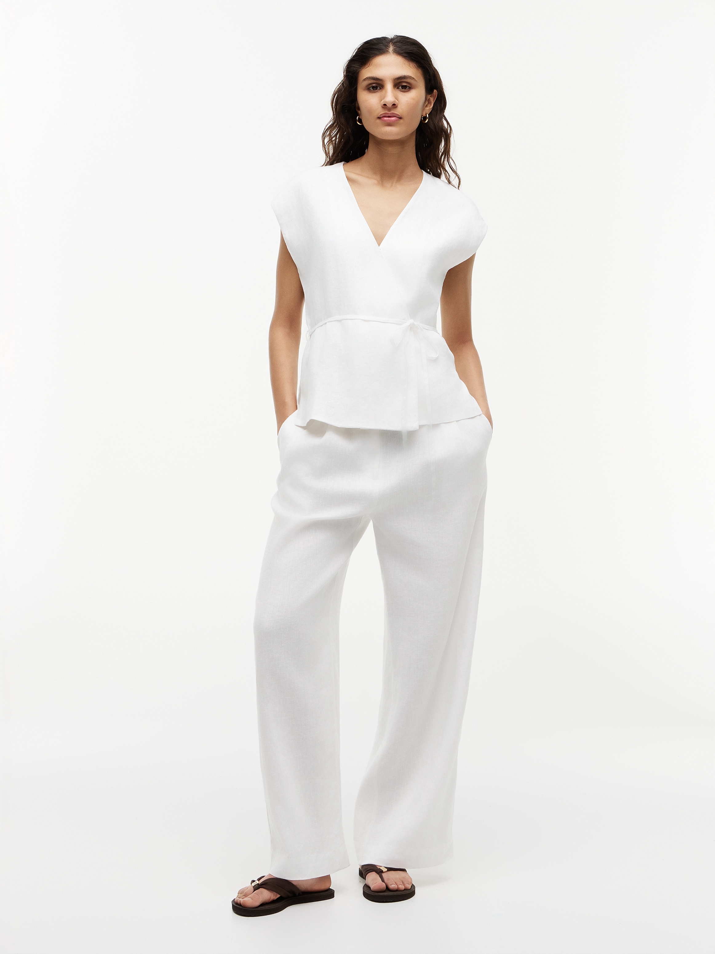Tommy Hilfiger Wickelbluse »ESS LINEN WRAP TIE NS VEST« Materialmix, Bindeband