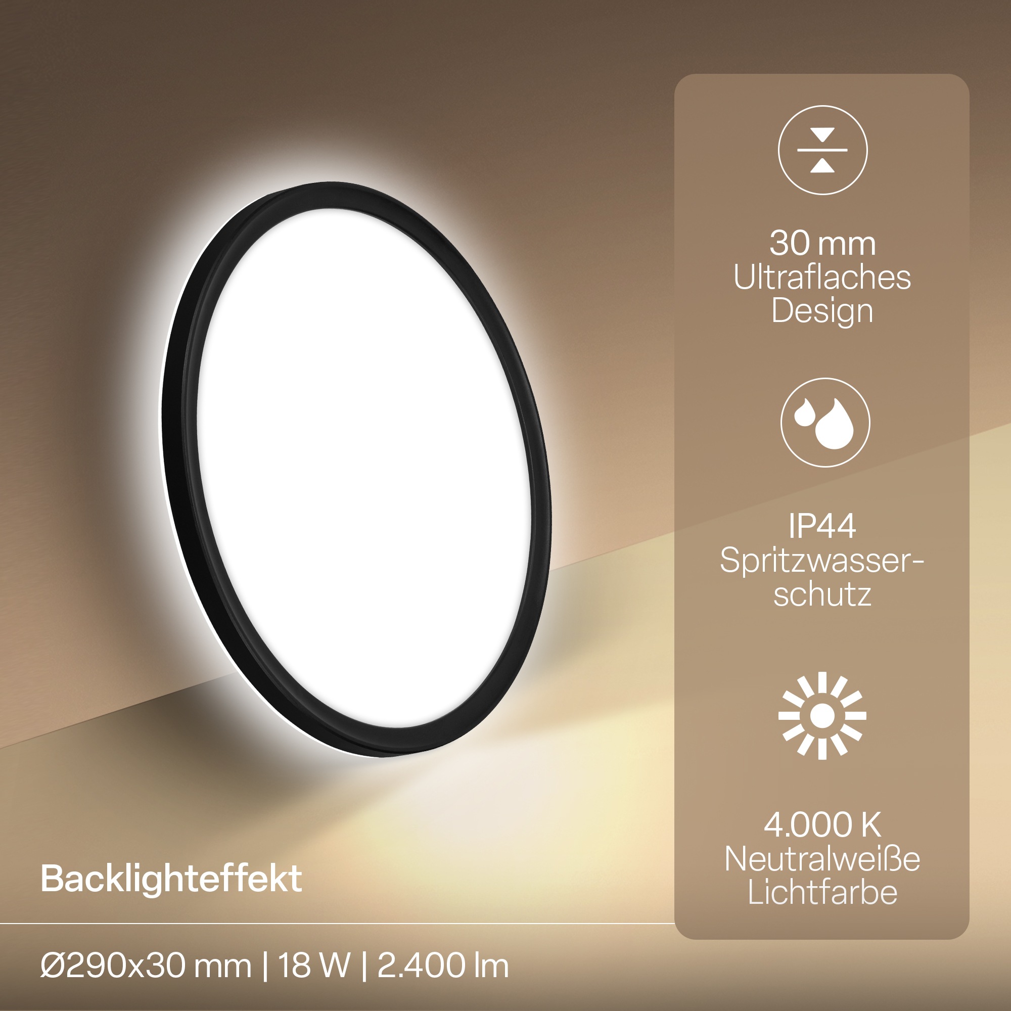 B.K.Licht LED Panel »SHALLOW« LED-Board 1 Stk. Neutralweiß 29x3 cm, Badlampe, Badezimmer, Küche, Wohnzimmer