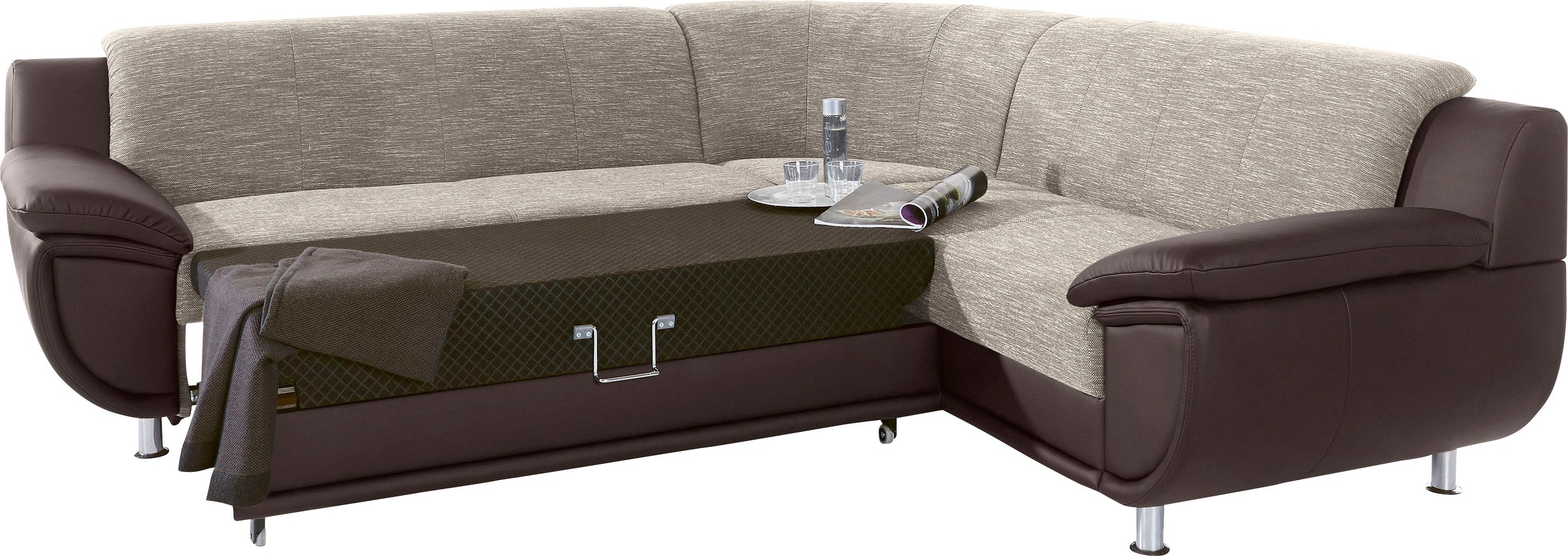 TRENDMANUFAKTUR Ecksofa »Rondo 3, zeitlos und modern, im Materialmix, L-Form«, wahlweise Federkern für hohen Sitzkomfort, wahlweise Bettfunktion