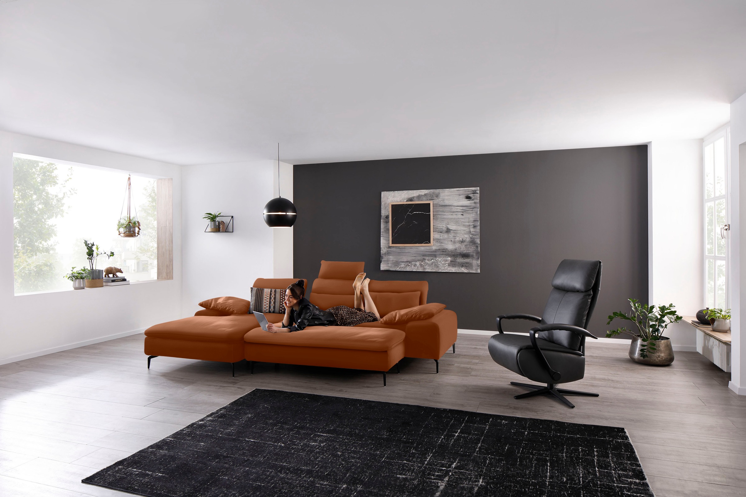 W.SCHILLIG Ecksofa "valentinoo, Designsofa, bequem, elegant und zeitlos, L-Form" inklusive Hocker, mit Sitztiefenverstellung, Breite 299 cm