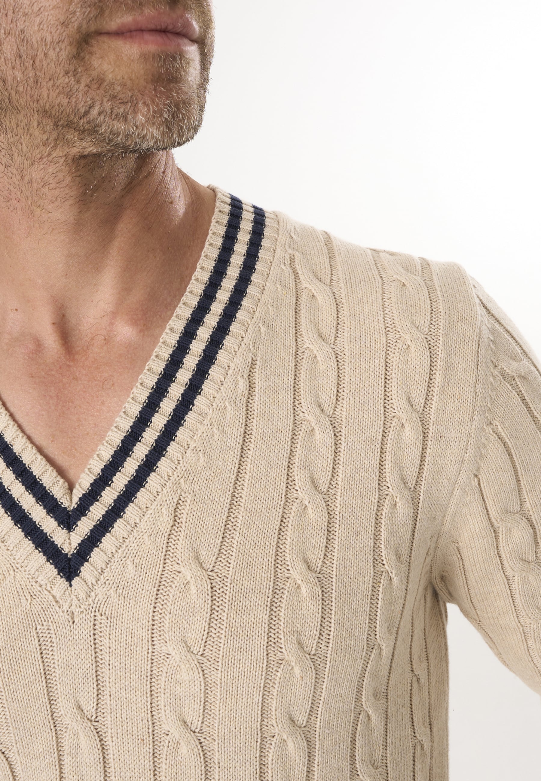 Felix Hardy V-Ausschnitt-Pullover »Basic-Pullover mit V-Ausschnitt und Zopfmuster«