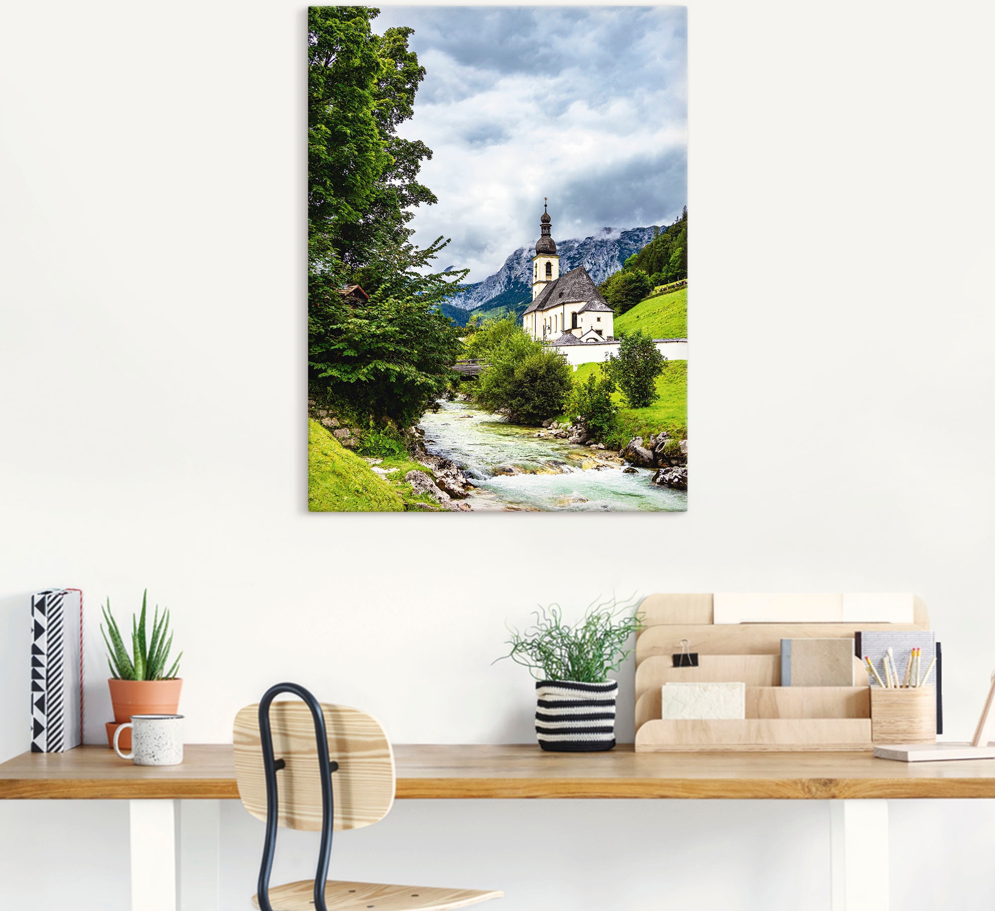 Artland Alu-Dibond-Druck »Pfarrkirche St. Sebastian Ramsau I«, Berge & Alpenbilder, (1 St.), auf Keilrahmen gespannt
