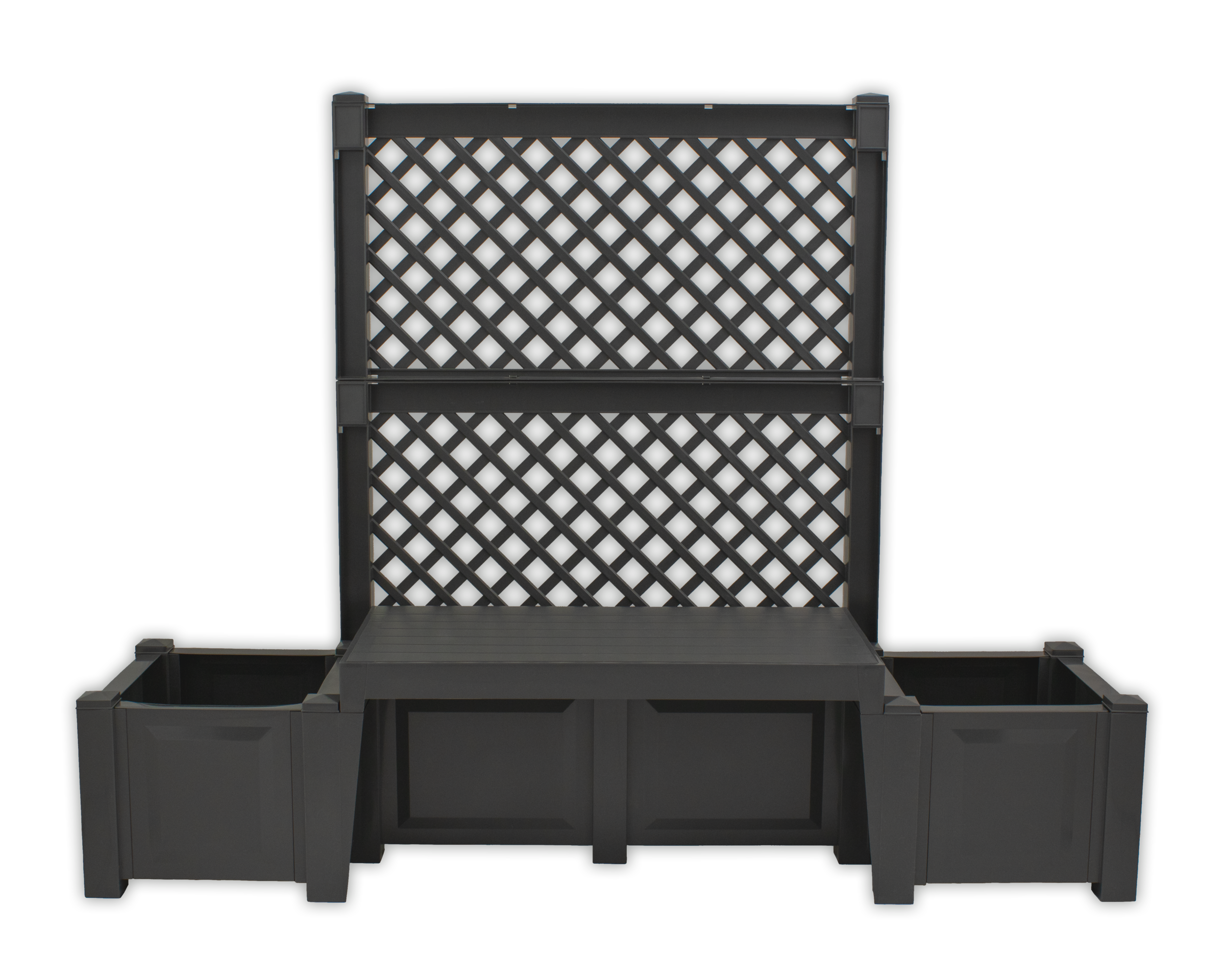 Gartenbank KHW, B:174cm H:139cm T:49cm, grau, Sitzbänke, "Kopenhagen", mit Spalier und zwei Pflanzkästen, anthrazit