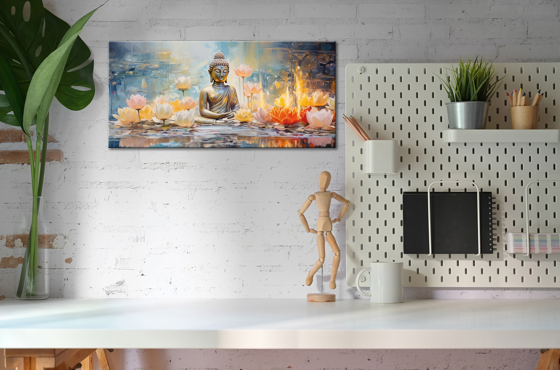 Bönninghoff Leinwandbild »Wandbild BUDDHA 33x70 cm – Leinwandbild Keilrahmen Deko modern« Blumen | Blumenbilder | Buddha | Buddhafigur | Buddhismus | Pflanzen | Pflanzenbilder | Spirituelle Bilder 1 Stk. tlg. auf Keilrahmen gespannt