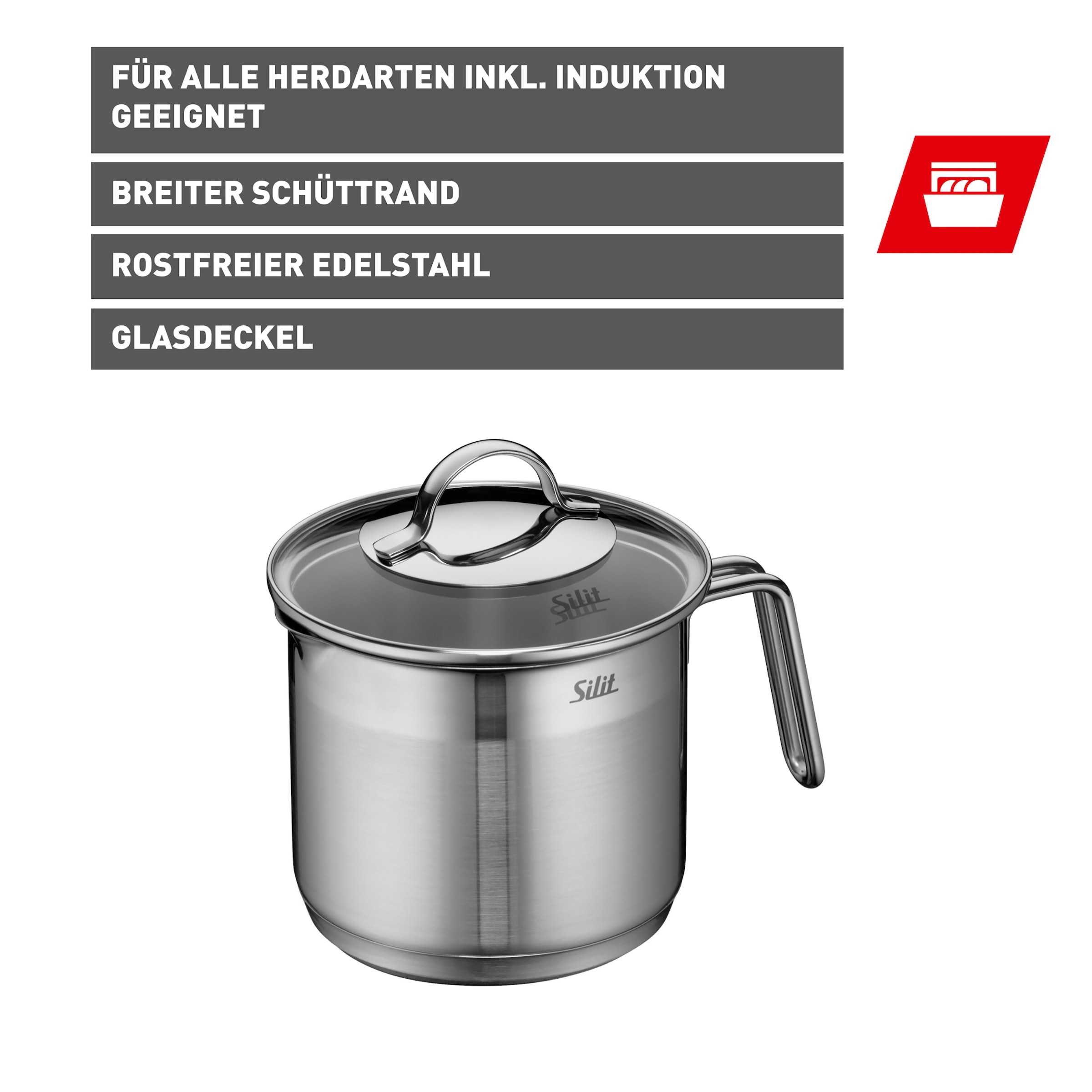 Silit Milchtopf »Achat«, Edelstahl 18/10, (2 tlg.), rostfrei, Silitherm-Allherdboden, induktionsgeeignet