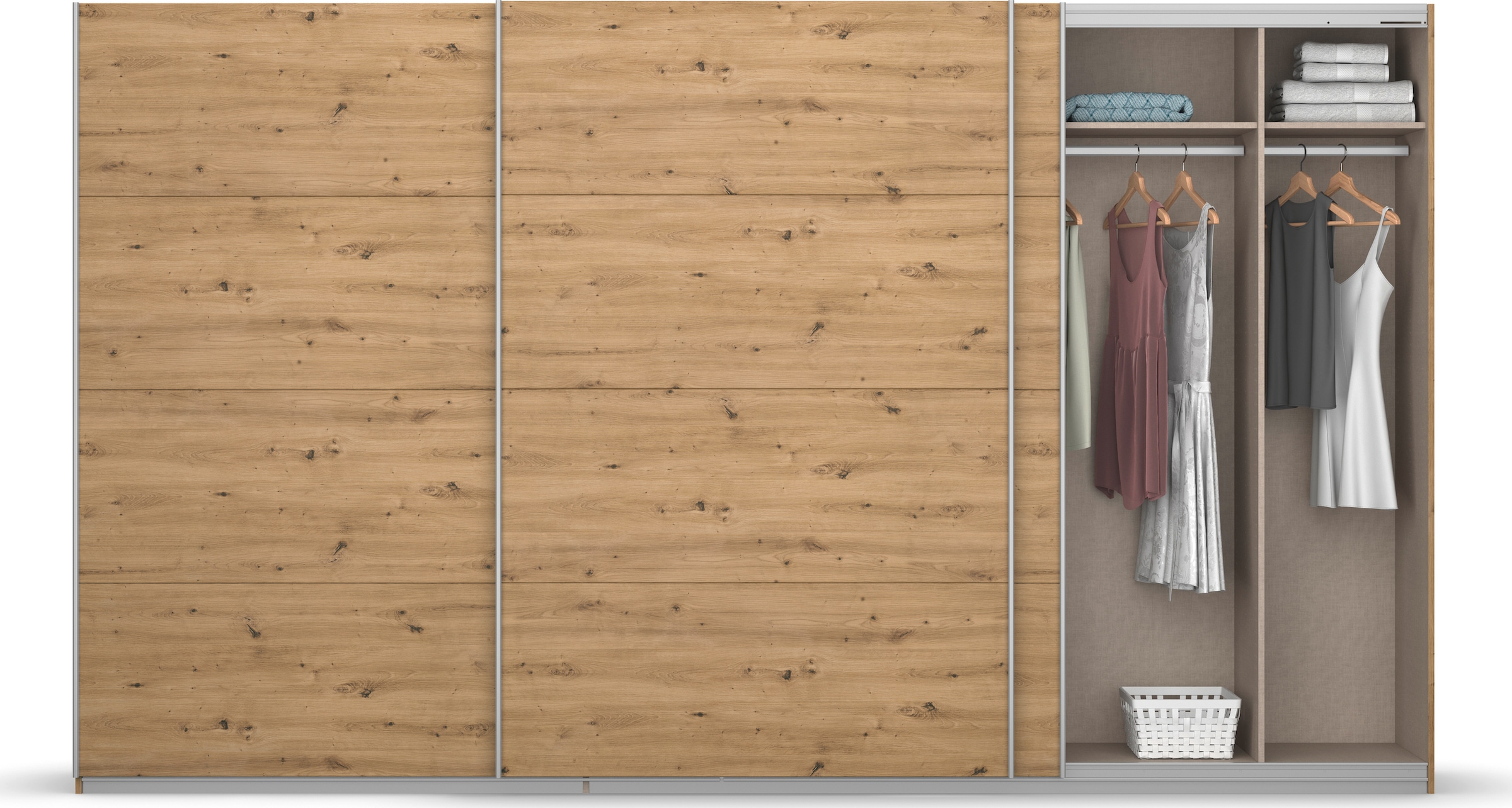 rauch Schwebetürenschrank »Kleiderschrank Schrank Garderobe KOLUNA mit Dekor-Front«, inkl. 2 Innenschubladen sowie extra Einlegeböden MADE IN GERMANY