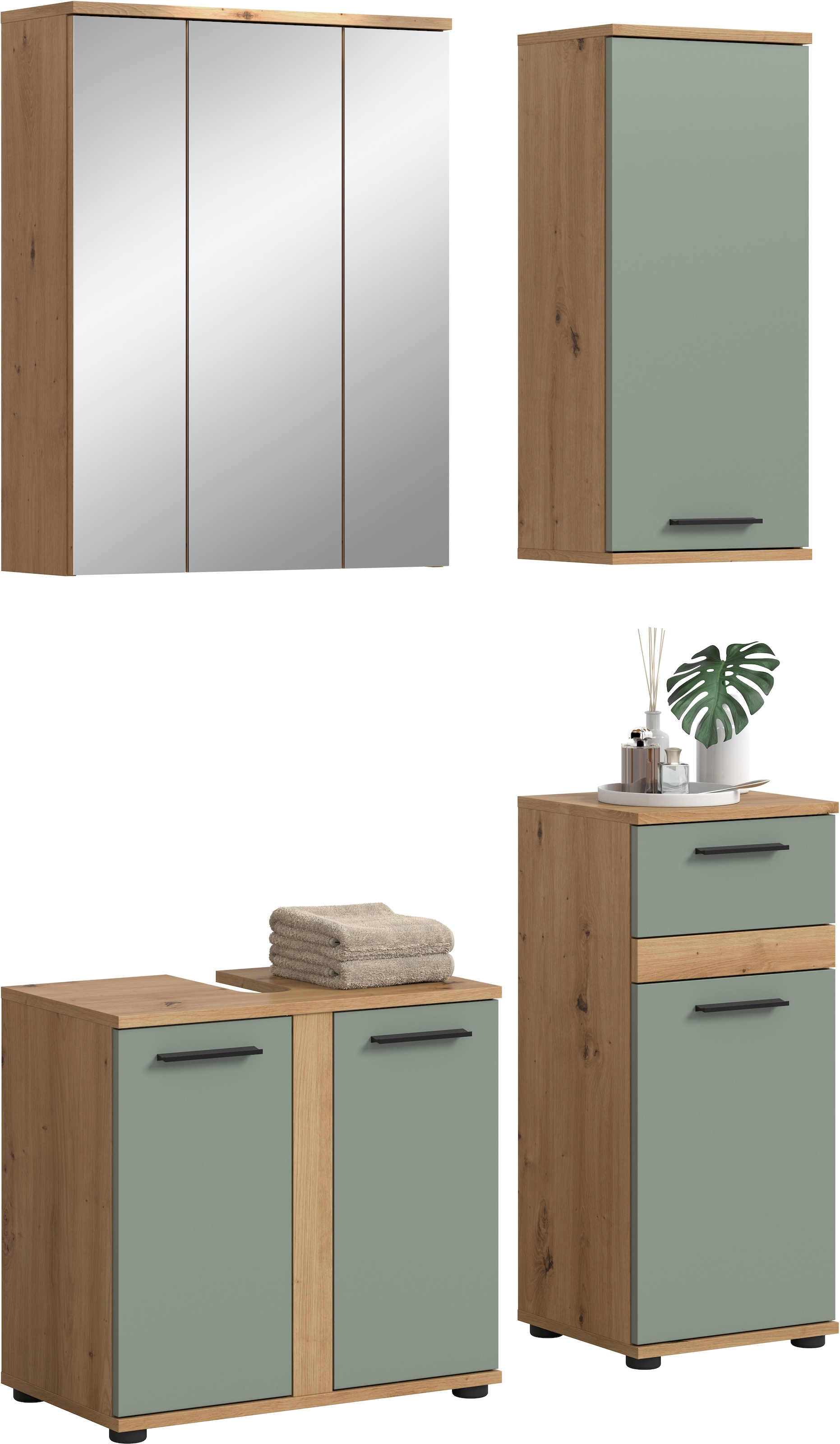 welltime Badmöbel-Set "LUCCA, 4-teilig, MDF Hochglanzfront, bestehend aus:" Set, 4 Stk. tlg.