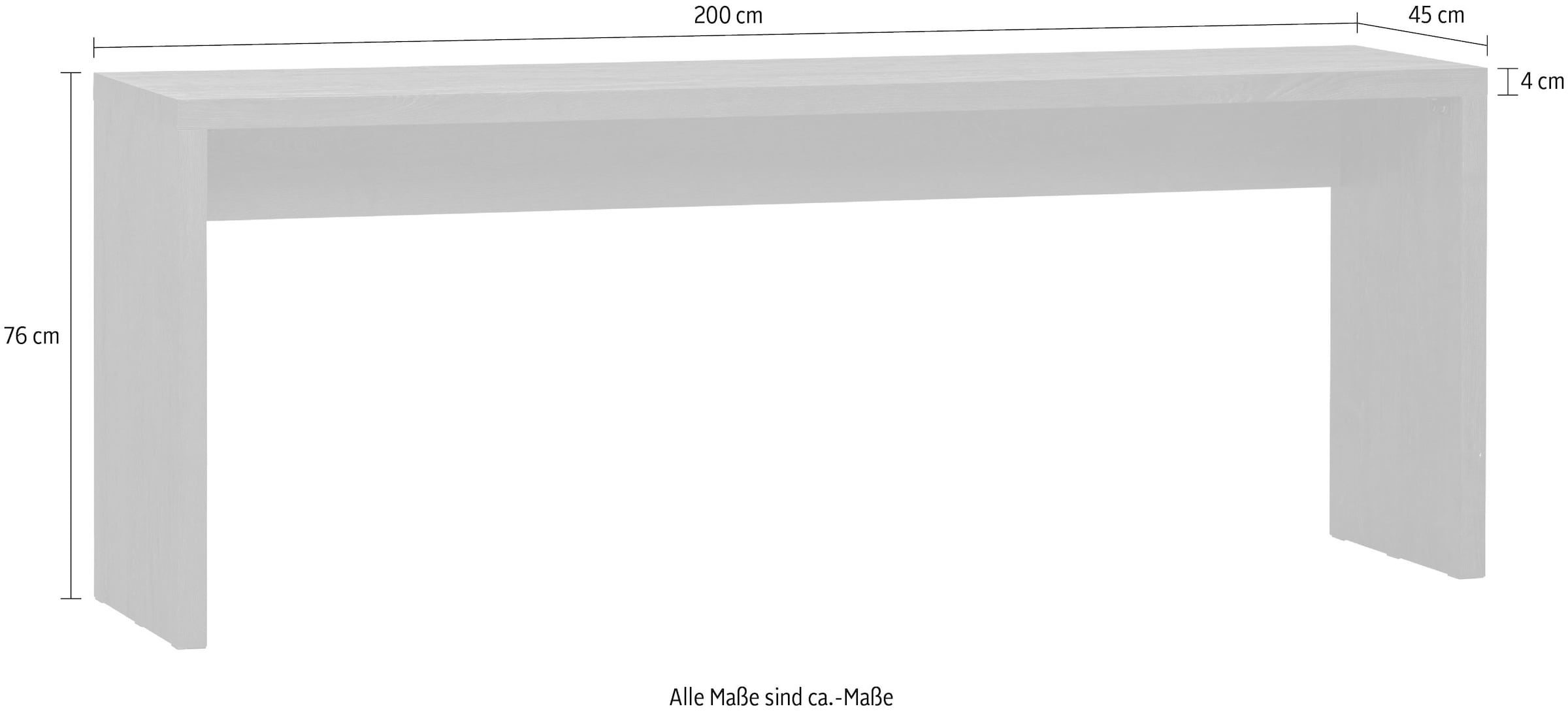 WOOOD Couchtisch »Maan MDF mit sichtbarer Holzmaserung, B 200 x T 45 x H 76 cm« Vollständig montiert geliefert, pflegeleicht, sichtbare Maserung