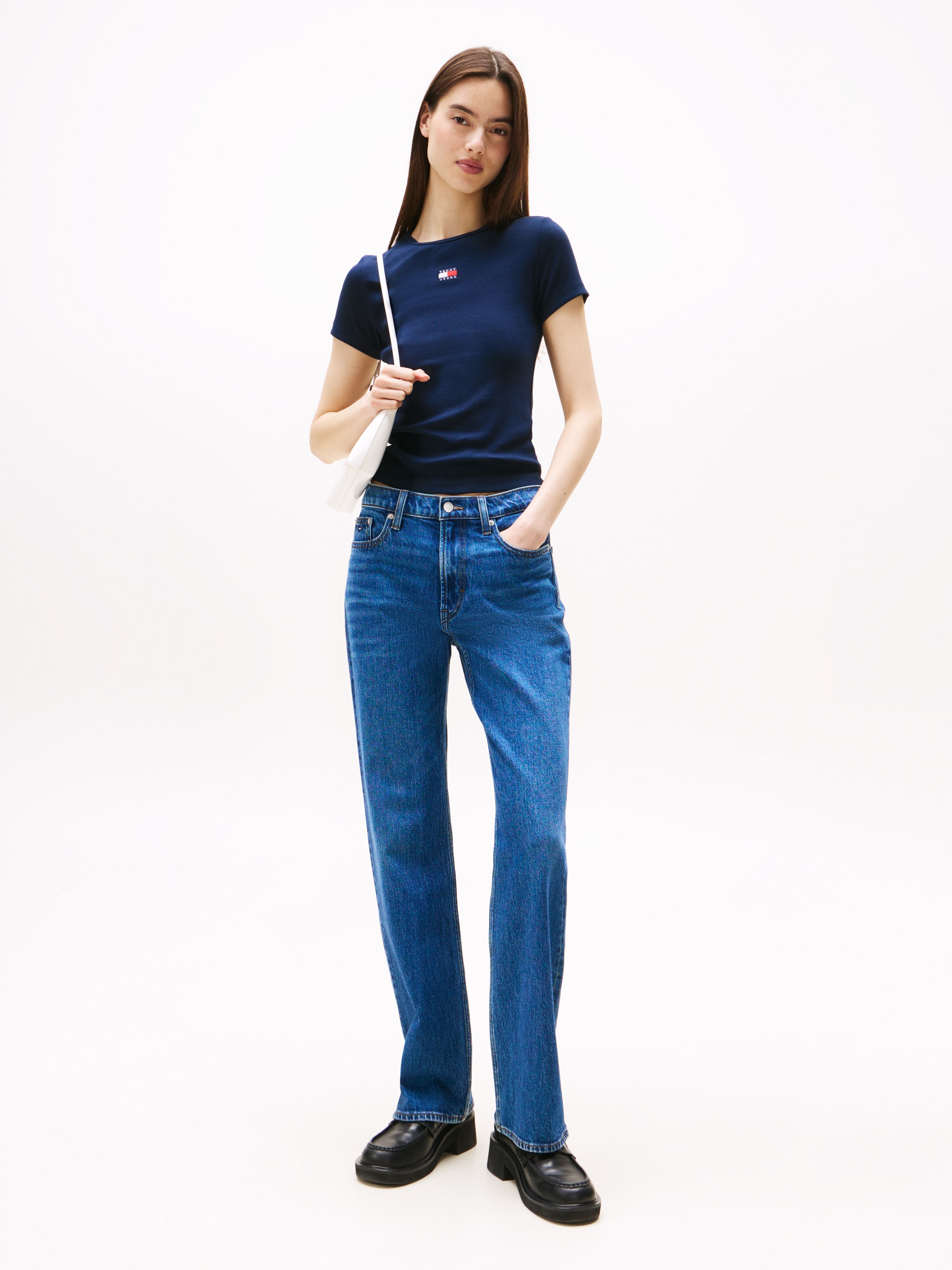 Tommy Jeans T-Shirt »TJW SLIM BADGE RIB TEE«, in Rippoptik