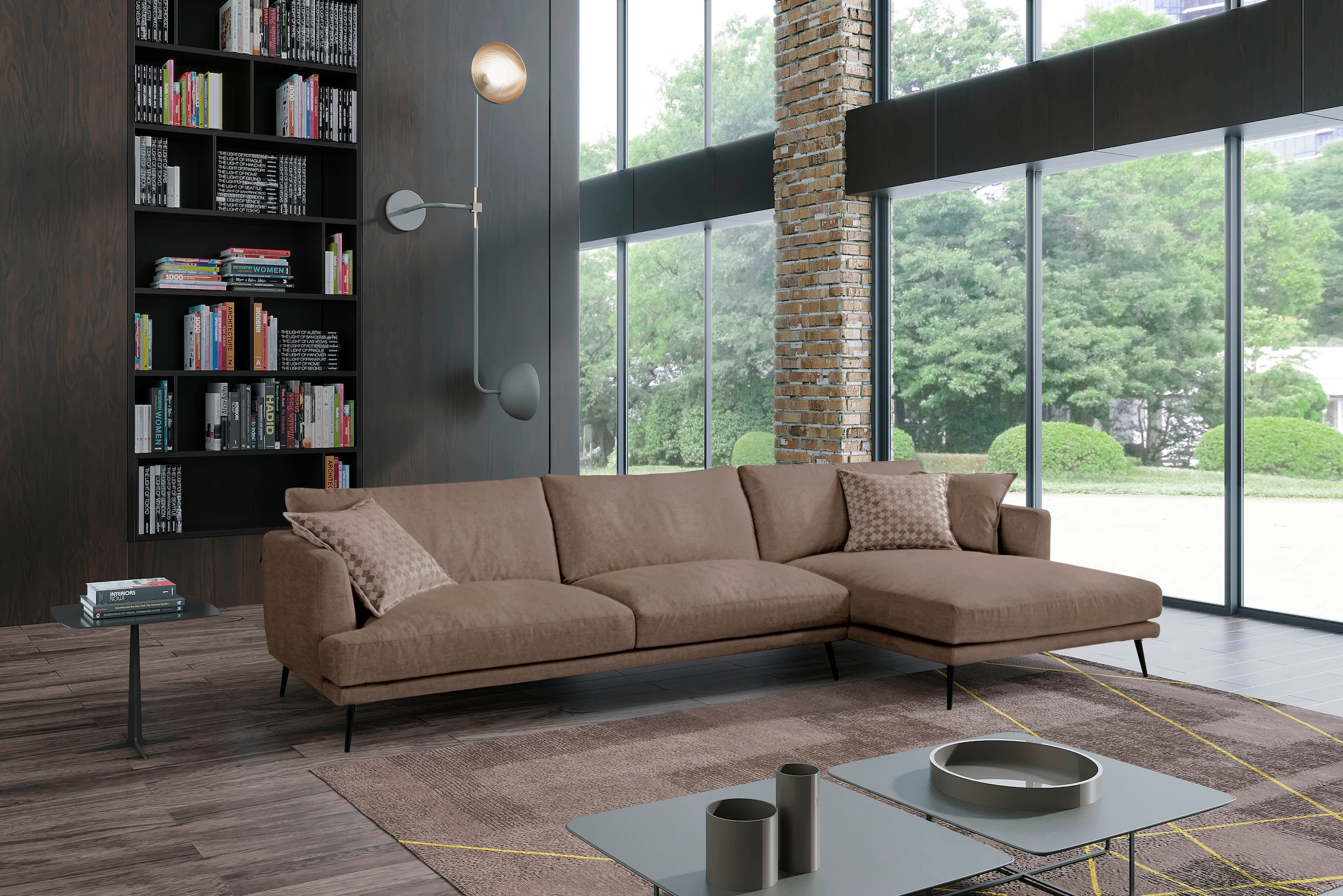 Ecksofa EGOITALIANO, B:274cm H:77cm T:154cm, braun, Luxus-Micofaser Lederoptik (100% Polyester) ist ein neues technisches Gewebe mit einem visuellen