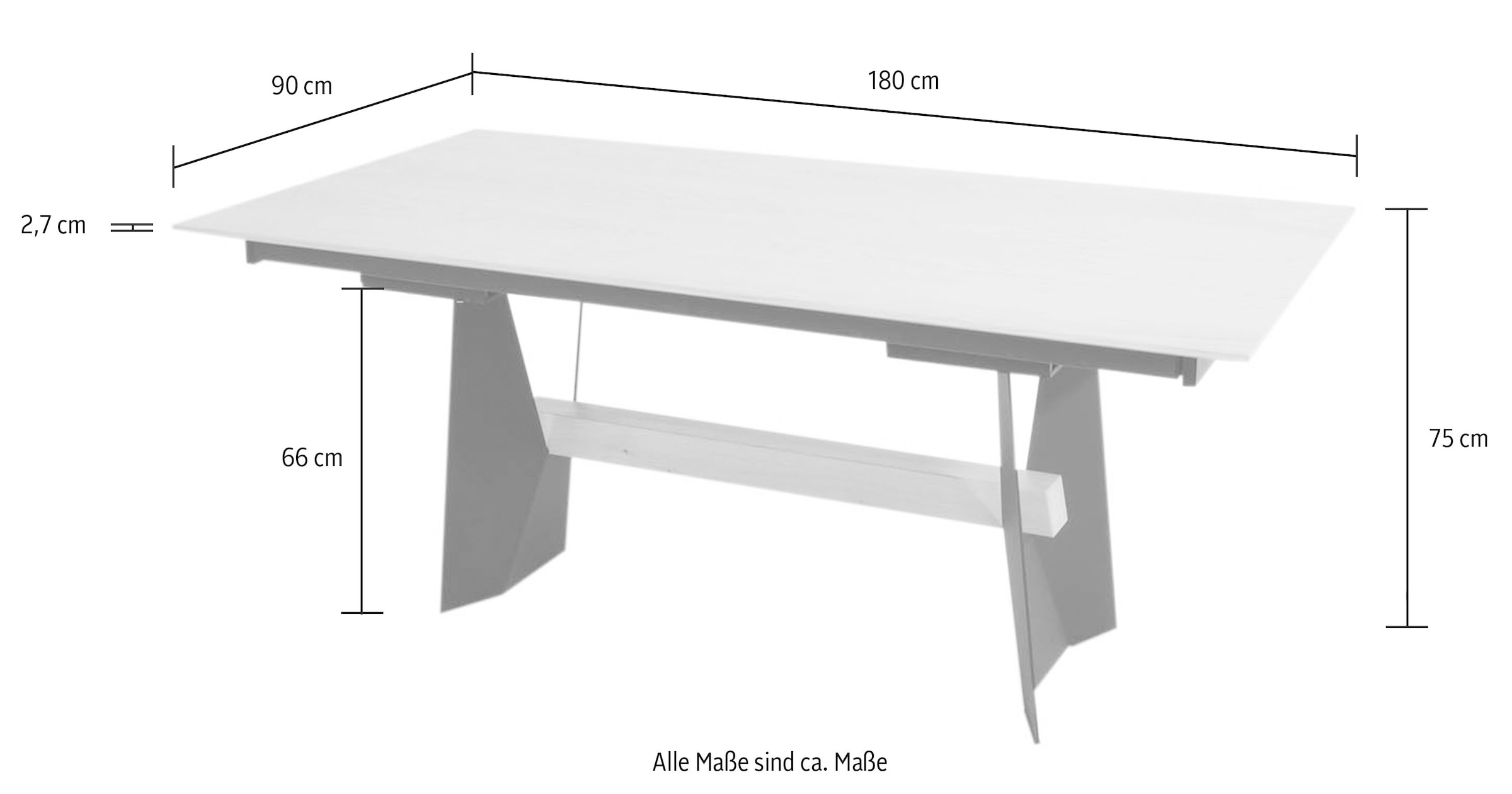 K+W Komfort & Wohnen Esstisch, Tisch fix, Gestell aus Metall mit Massivholzbalken, in 2 Breiten