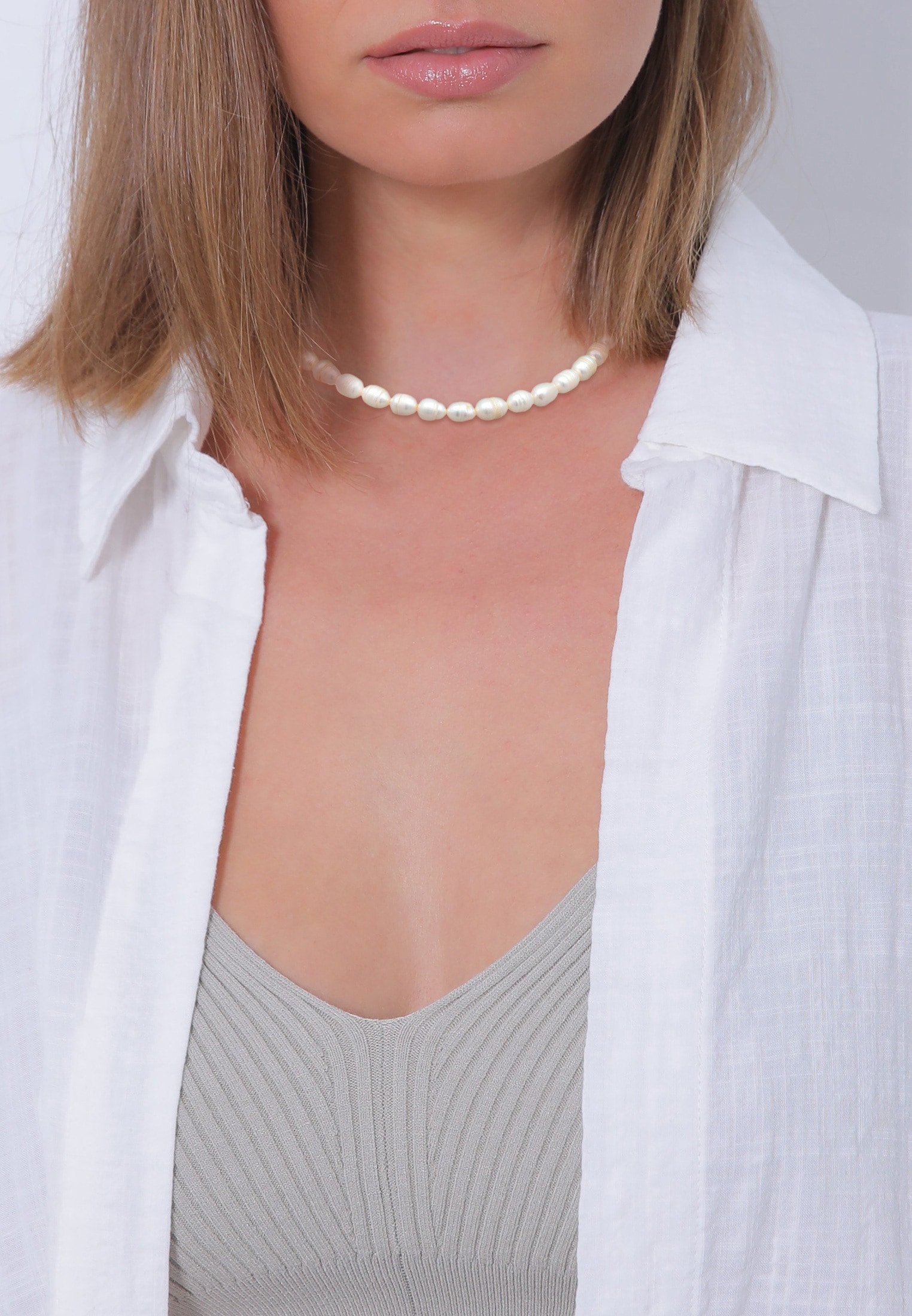 Elli Premium Choker »Halskette Barock Süßwasserperle Choker 925 Silber«