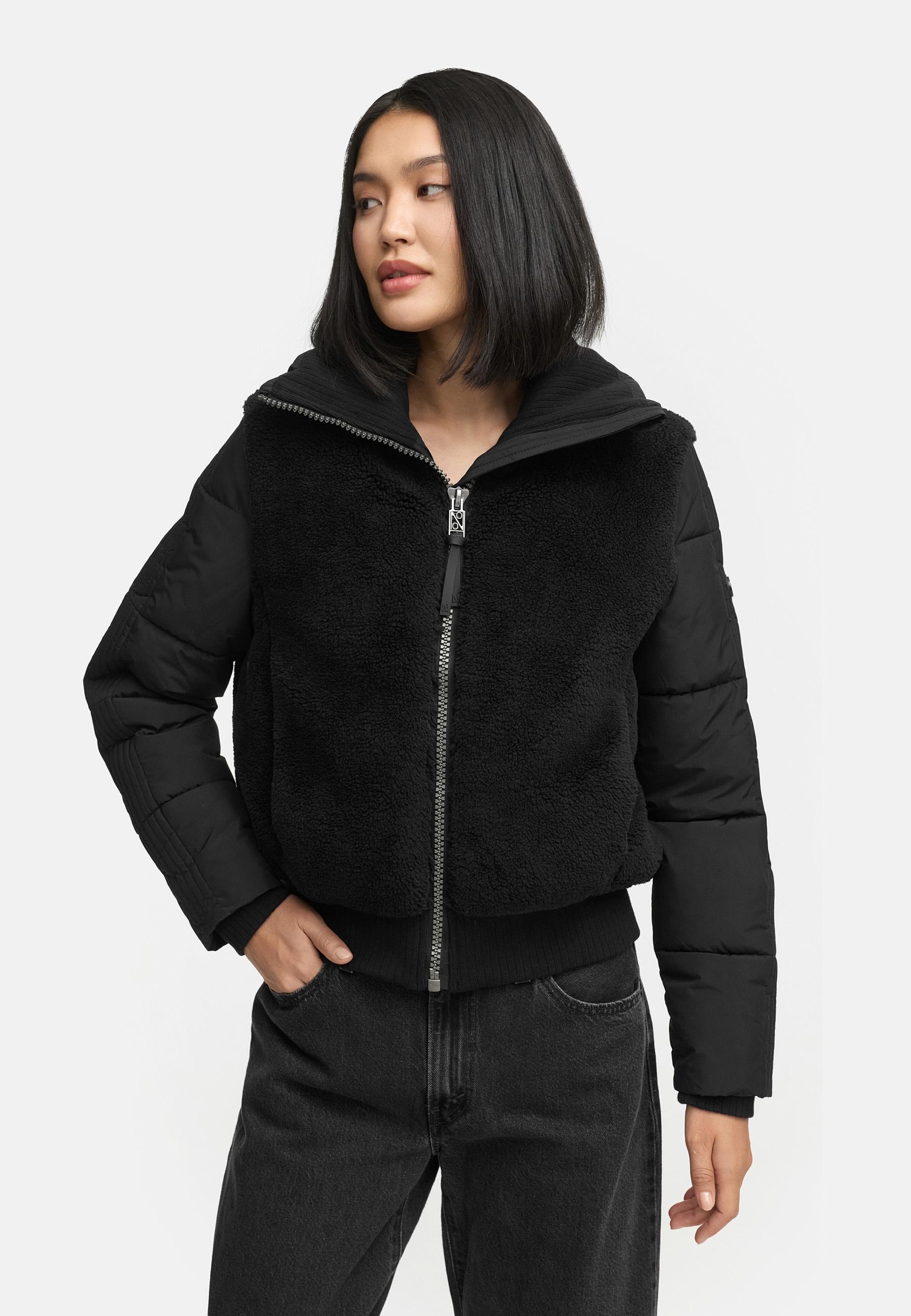 Navahoo Plüschjacke »Teddyzone 14«, ohne Kapuze, Teddy-Fleece Jacke mit hohem Kragen