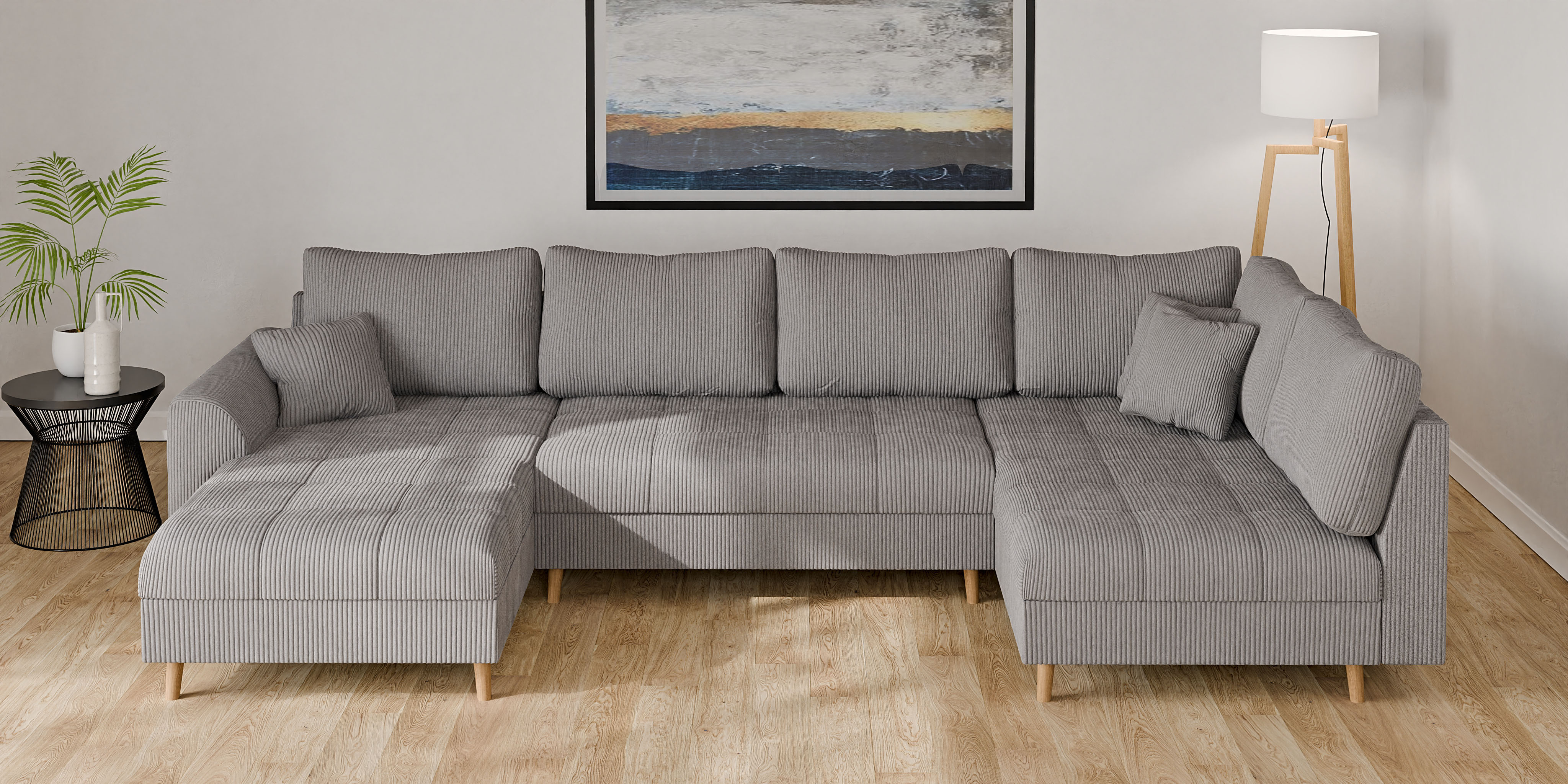 Home affaire Wohnlandschaft "CHARRE U-Form mit Ottomane, Maße B/T/H: 310/161/81 cm" feine Steppung, lose Rücken- und Zierkissen, auch in Cord und Bouclé