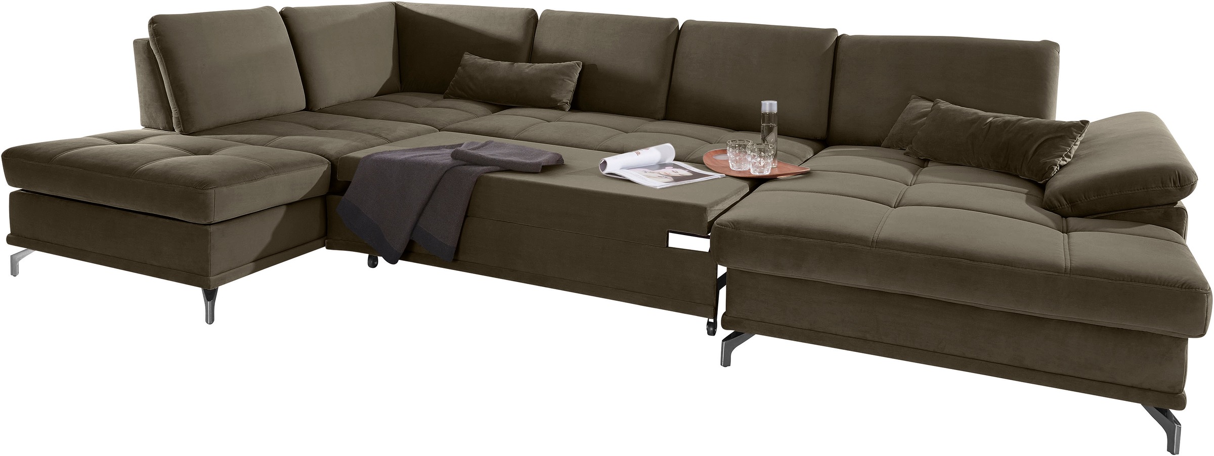Places of Style Wohnlandschaft »Costello U-Form, mit Sitztiefenverstellung, Armteilverstellung und«, 3 Nierenkissen, optional Bettfunktion und Bettkasten